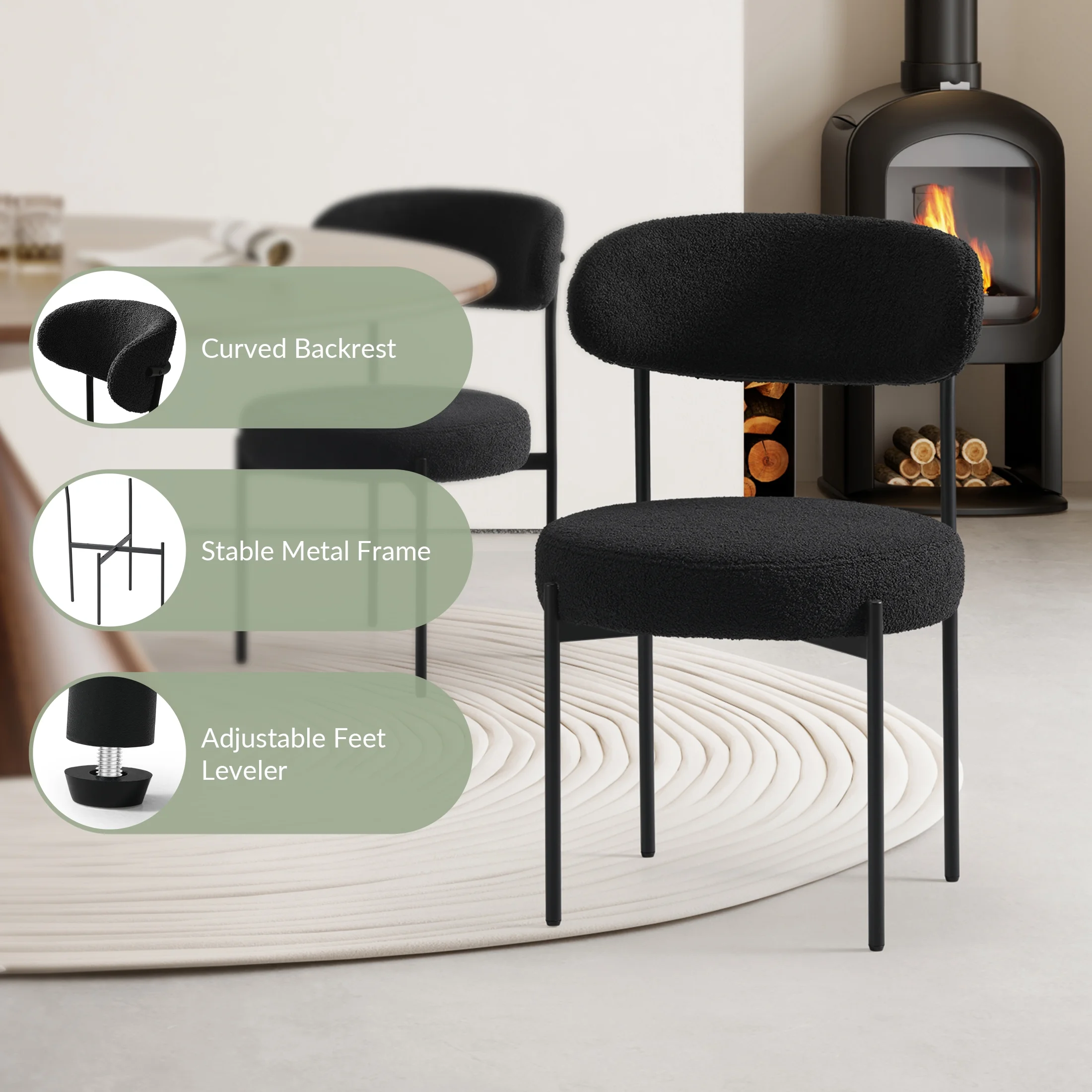 WestinTrends Alexandria Mid-Century Modern Upholstered Sherpa Round Dining Chairs (Set of 4), Sunset Gold - Image 76