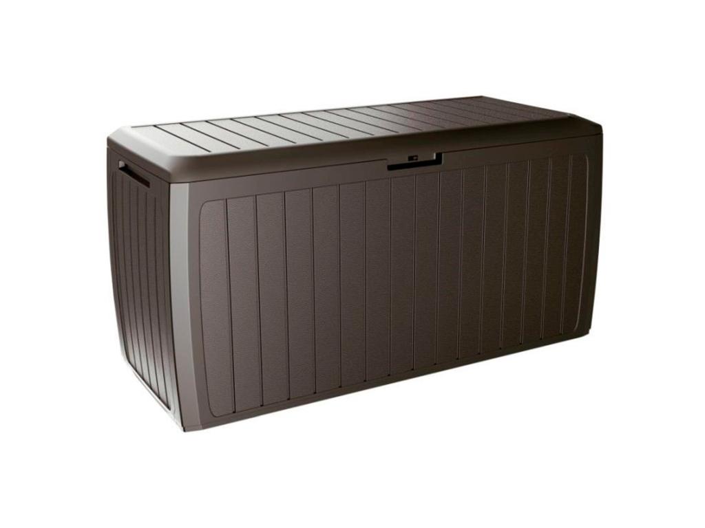 Baul de jardin 290 litros prosperplast boxe board de plastico Decoromantico n color ocre oscuro 116,6 x 47 x 59,5 cm