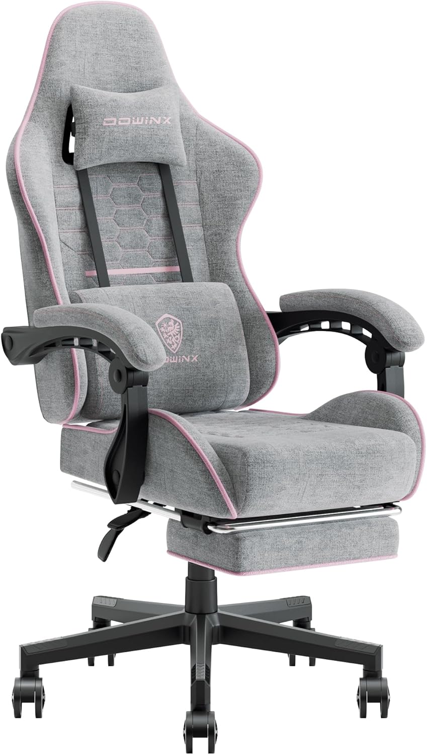 WAYFAIR Dowinx Gaming Chair Fabric With Pocket Spring Cushion, Massage Game Chair Cloth With Headrest, Ergonomic Computer Chair With Footrest 290LBS, Blue And Grey