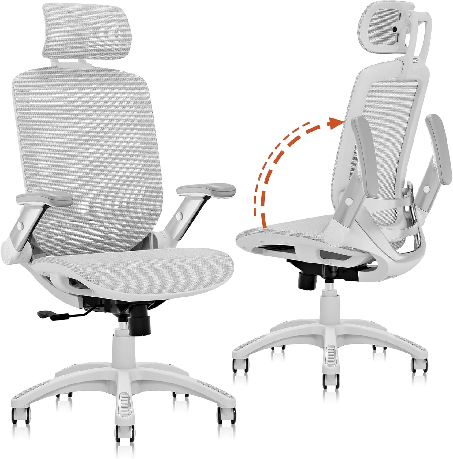 WAYFAIR GABRYLLY Ergonomic Office Chair, High Back Home Desk Chair With Headrest, Flip-Up Arms, 90-120" Tilt Lock And Wide Cushion, Big And Tall Mesh Chairs For Man Woman, Grey Task Chair