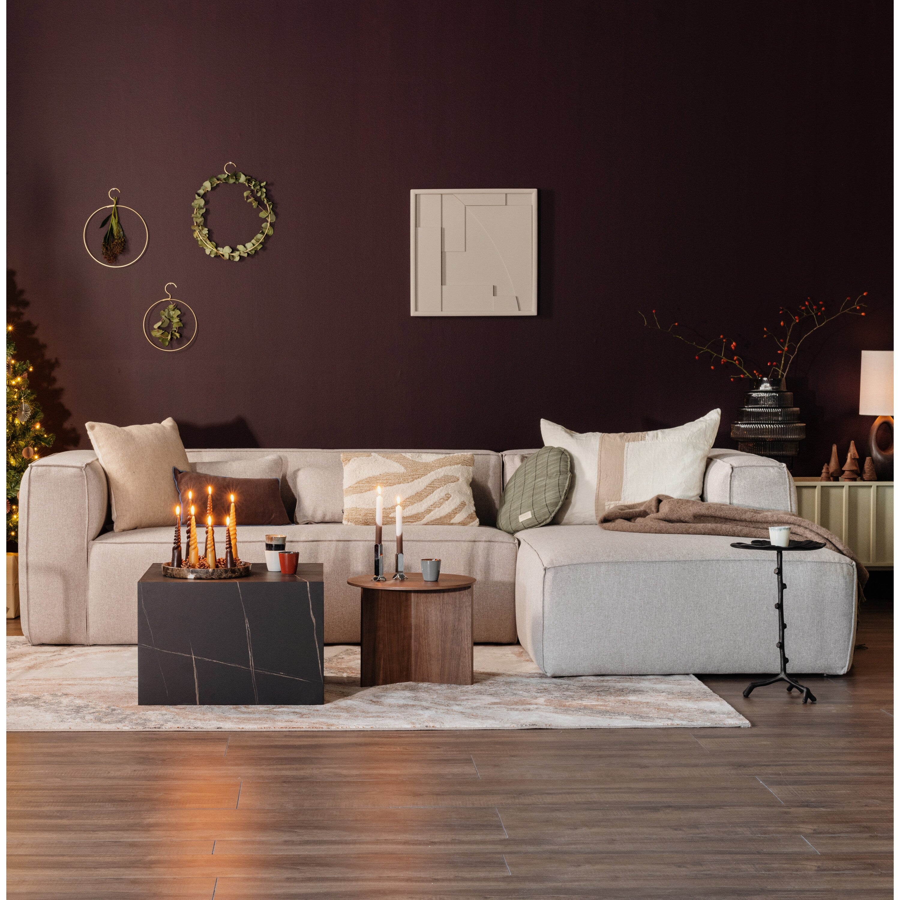 WOOOD Bean Hoekbank met Chaise Longue Rechts - Melange - Beige