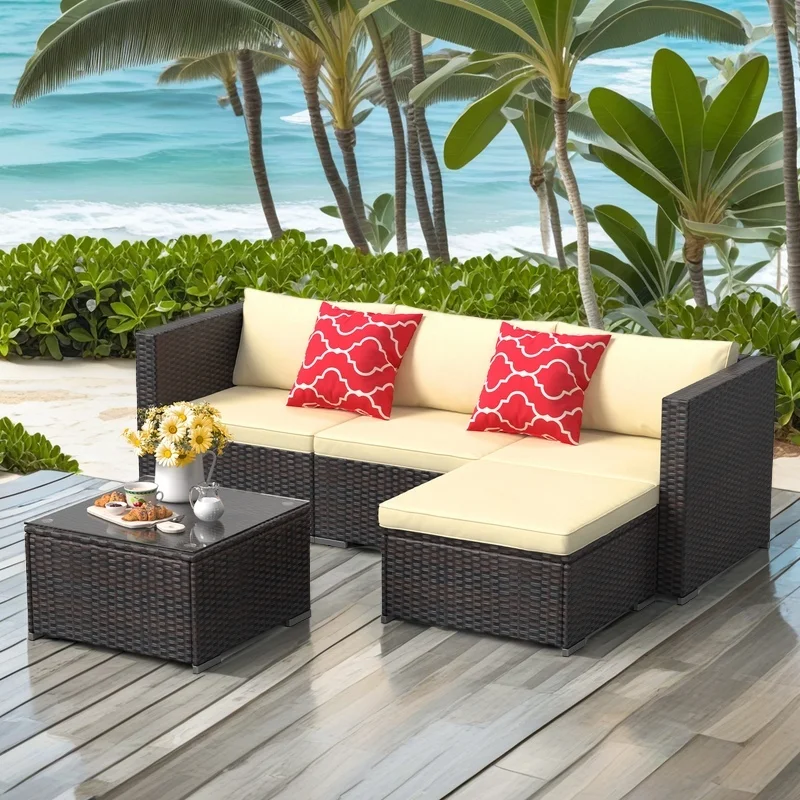Aiho 7-Piece Rattan Patio Furniture Set , Outdoor Sectional Furniture Set for Patio, Garden, Backyard, Grey - Image 23