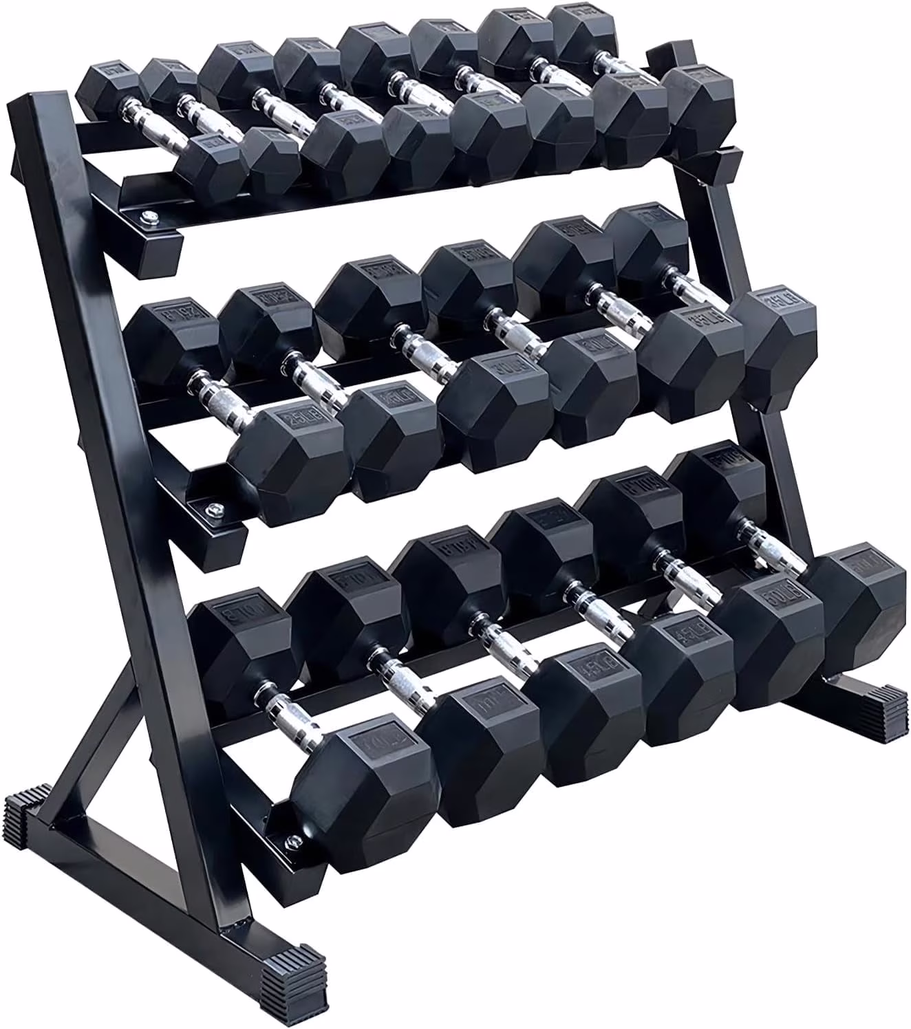 350 lb Hex Dumbbell Set with Rack, 5 - 50 lb Pairs - Rubber Coated Iron Weights for Home Gym, Strength Training Muscle Building(450 lb)
