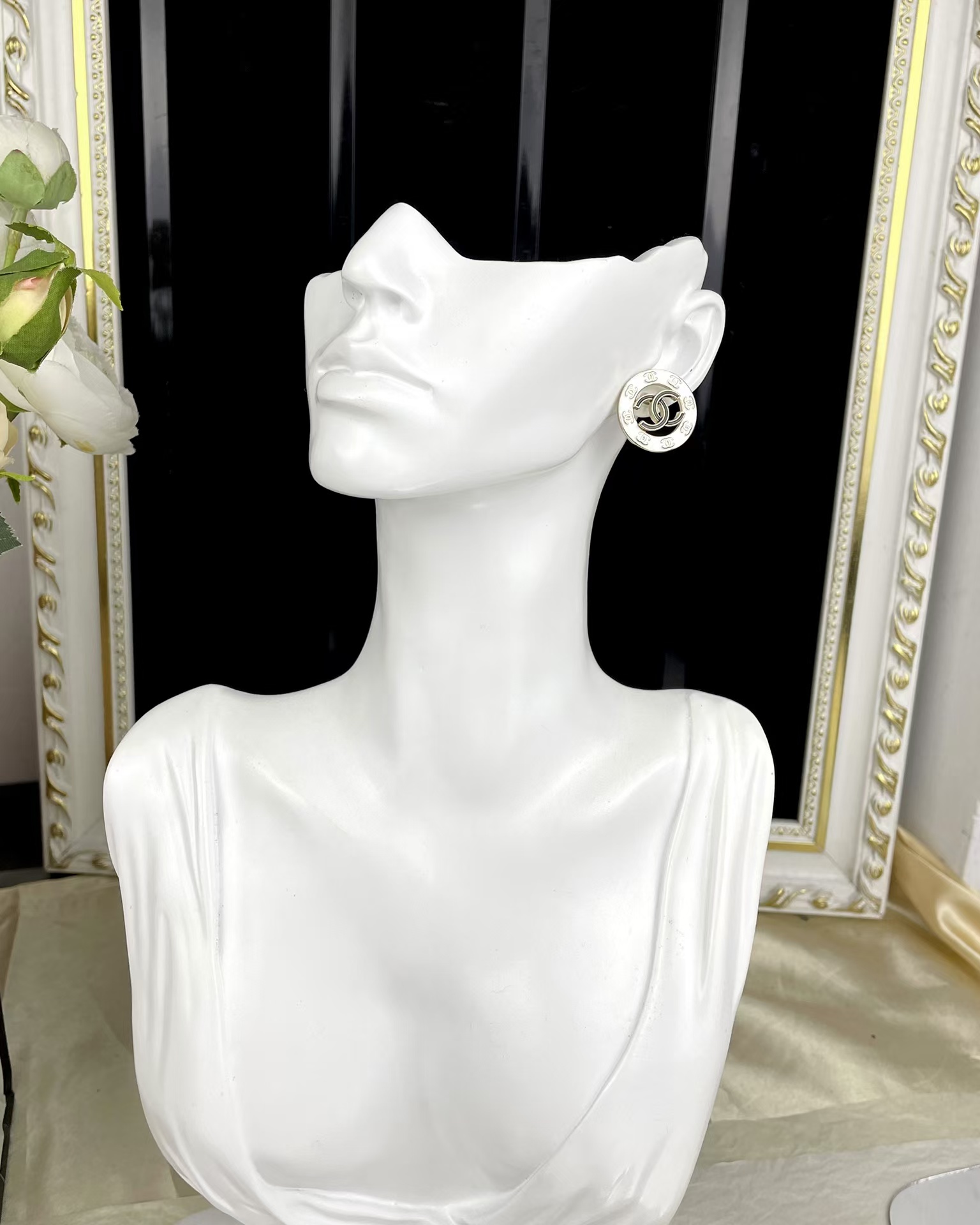 Chanel Round White and Black Enamel Stud Earrings - Original Replica Club