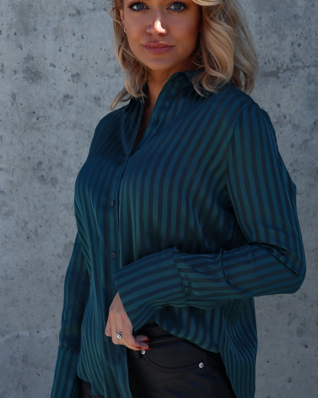 True Happiness Stripe Button Down Top - Pine - Se7enfashion