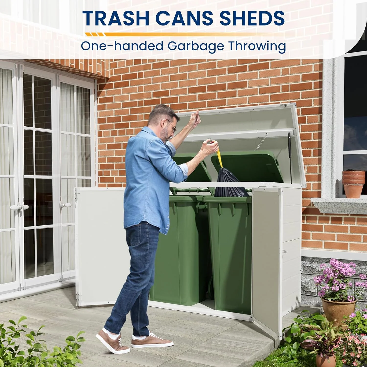 ECOPATIO Outdoor Storage Shed 41 Cu Ft Weather Resistant Resin with Floor Gray - Image 12