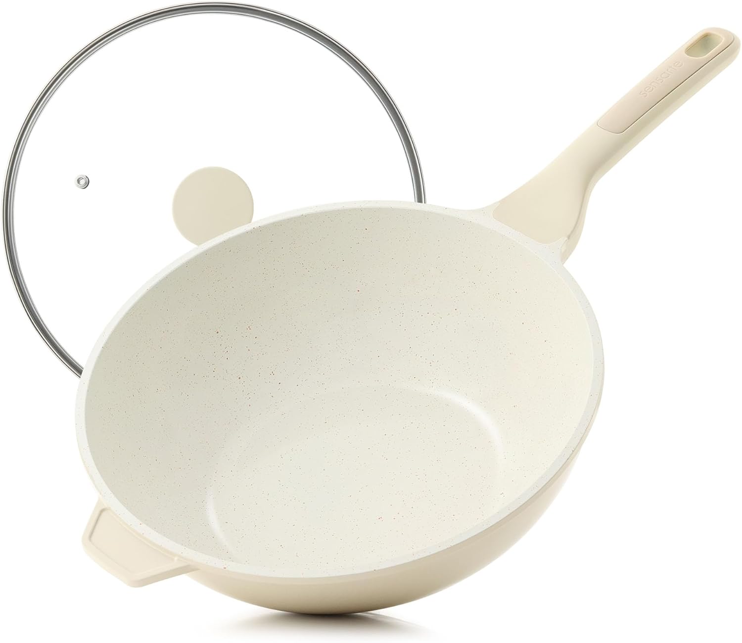 SENSARTE Ceramic Nonstick Wok with Lid, 11 Inch Non Toxic Stir-fry Pan Induction Cookware, Deep Frying Pan Skillet with Stay-Cool Handles, PFAS/PTFE/PFOA Free