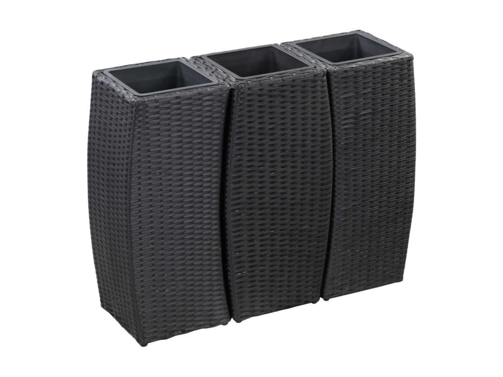 Decoratodo levadas 3 piezas Resina mimbre Negro