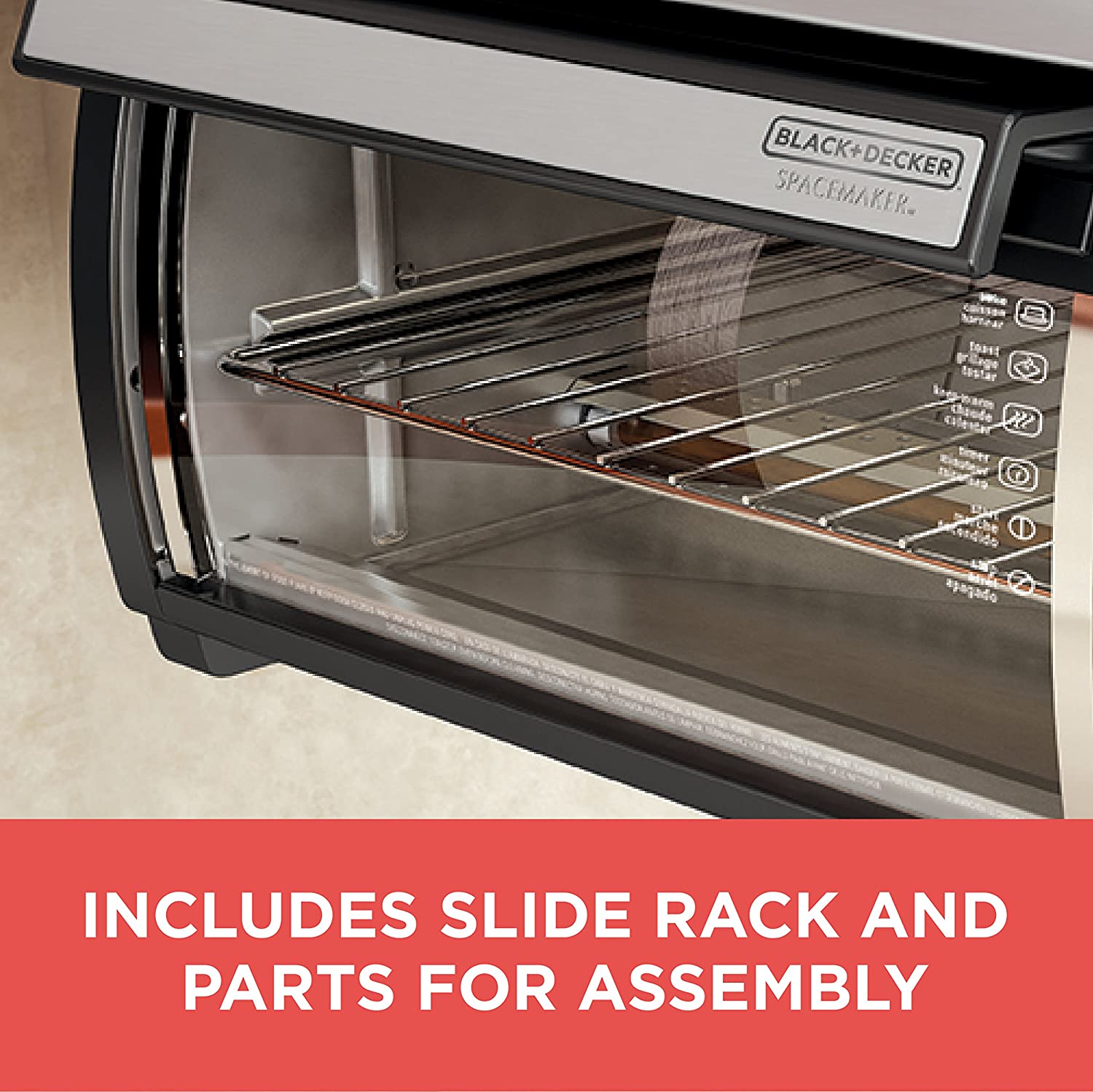 BLACK+DECKER SpaceMaker Under-Counter Toaster Oven, Digital Controls, Black/Stainless Steel, Fits 9′′ Pizza, TROS1000D