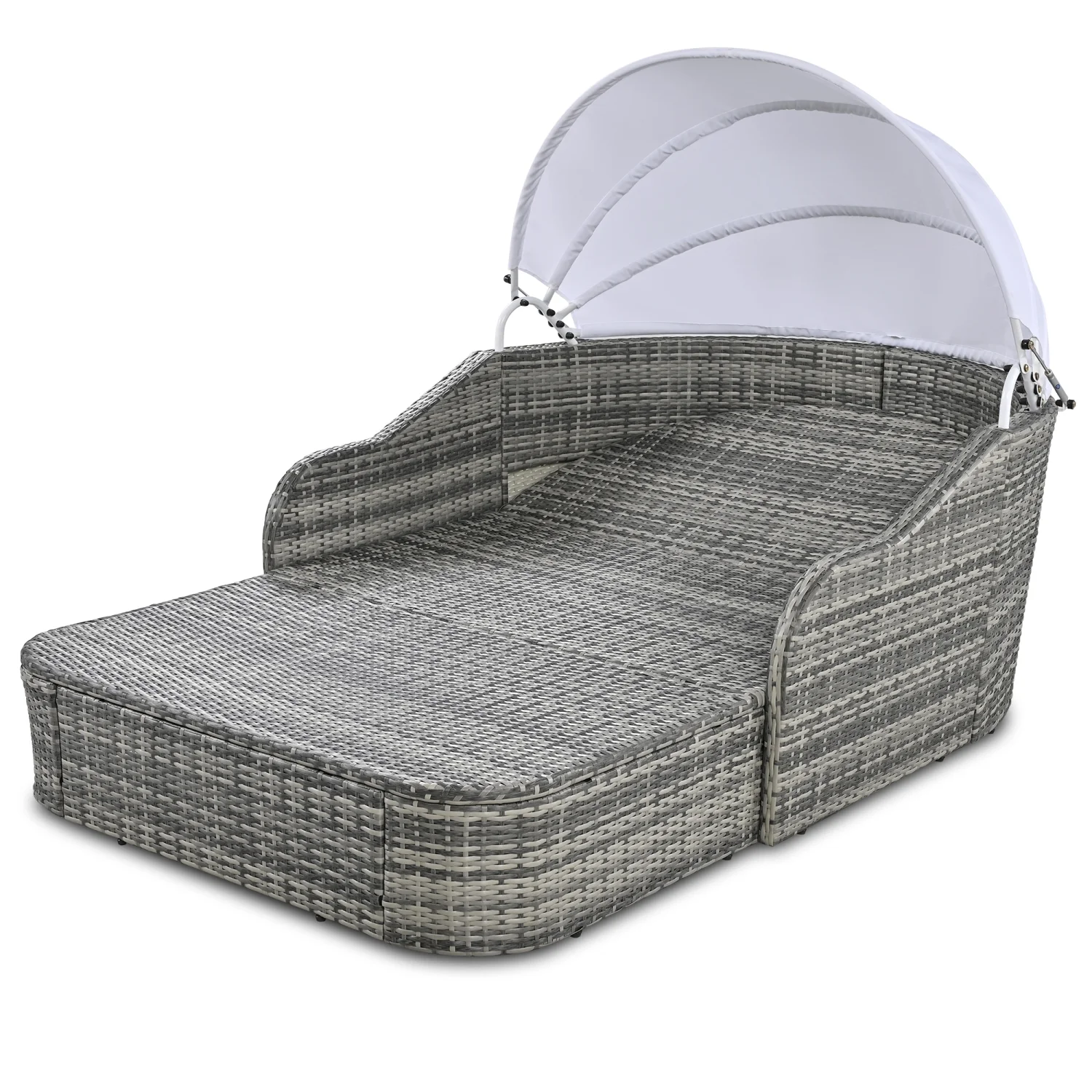 Harper & Bright Designs Rattan Outdoor Double Lounge Chaise 2-Person PE Wicker Outdoor Patio Sunbed with Canopy Cover for Backyard Garden Balcony, Beige+Black - Image 90