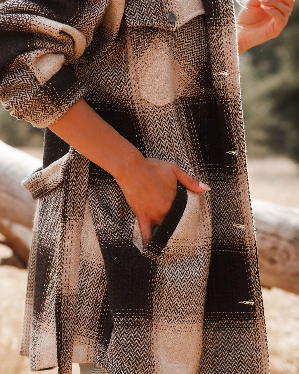 Pike Pocketed Belted Plaid Shacket - Dark Brown - Se7enfashion