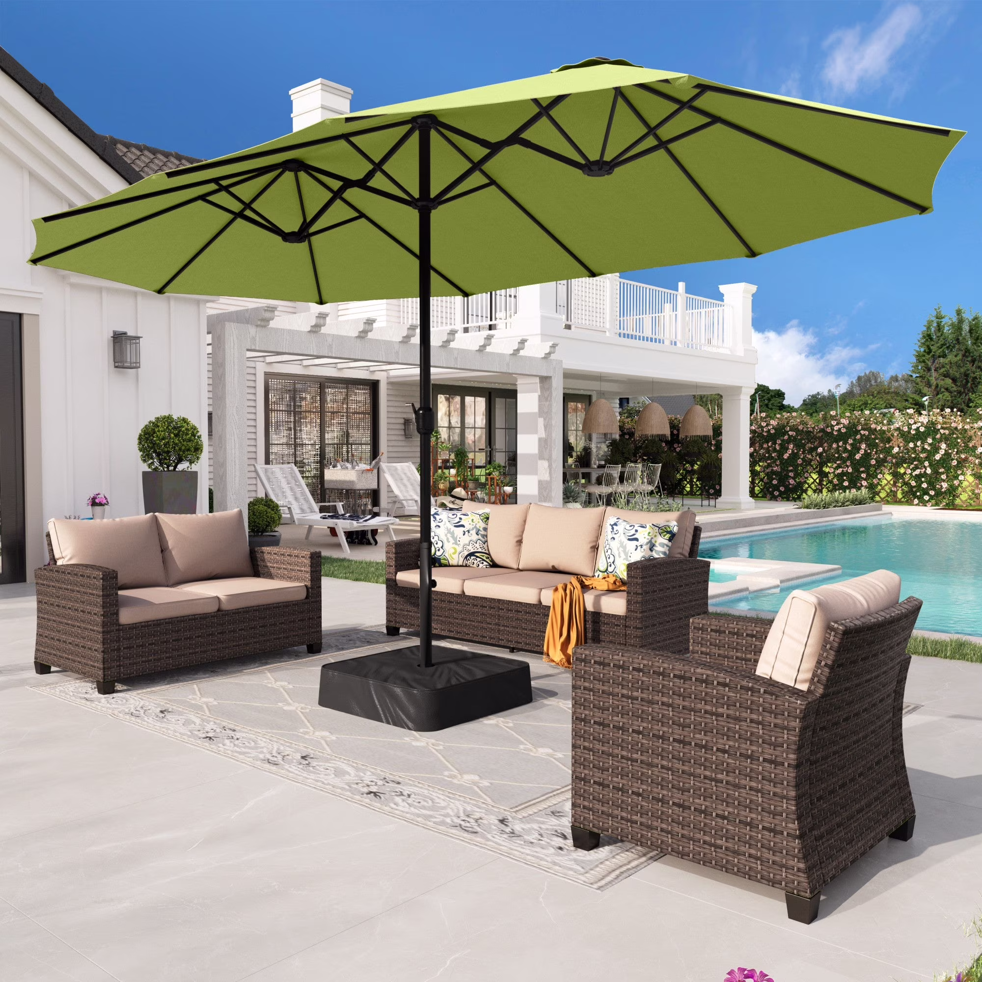 Alpha Joy 15ft Outdoor Patio Umbrella Extra-Large Double-Sided Garden Umbrella with Crank Handle and Base - Smoky Gray - Image 11