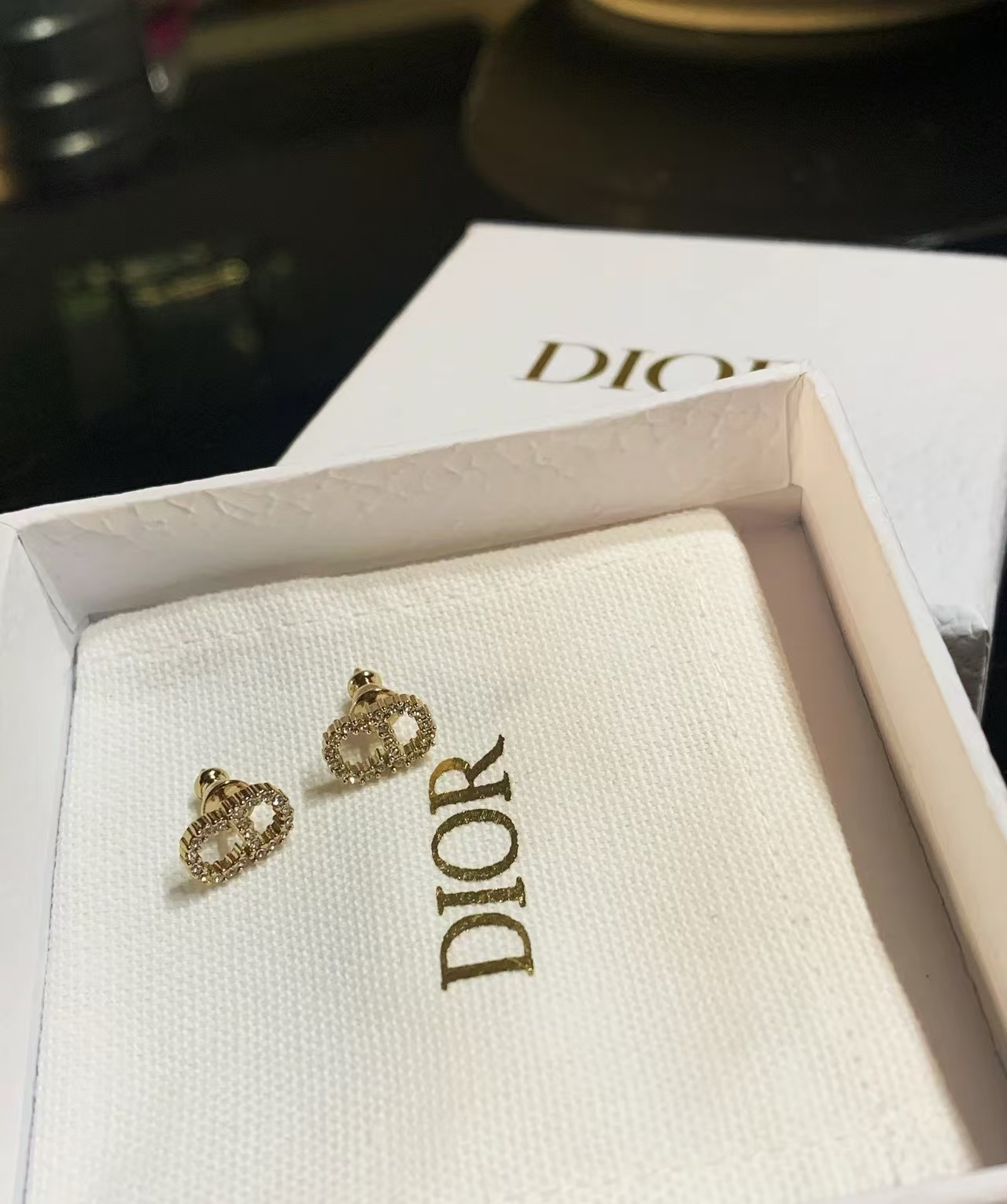 Dior Classic Diamond Paved CD Stud Earrings - Original Replica Club