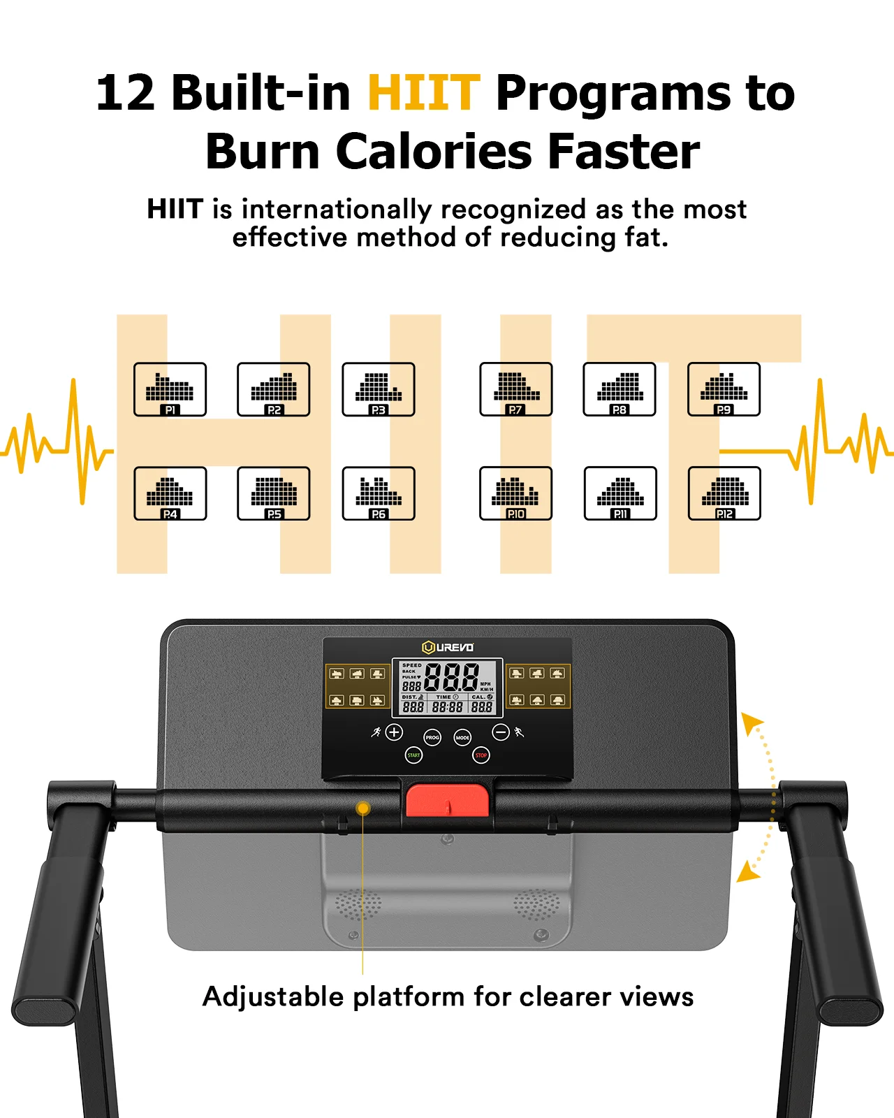 UREVO Folding Treadmill, 2.25HP Portable Mini Treadmills for Home Office, Compact Threadmill with 12 HIIT Modes, LCD Display, 265 lbs Capacity - Image 13