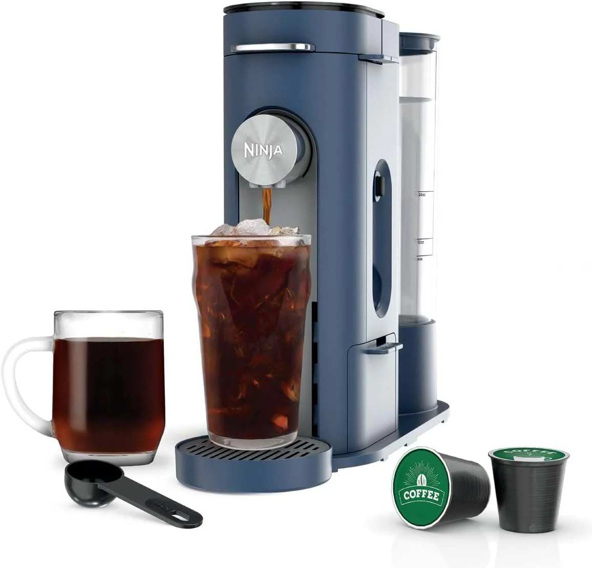 Ninja Pods & Grounds Single-Serve Coffee Maker, K-Cup Pod Compatible, Brews Grounds, Compact Design, 56-oz. Reservoir, 6-oz. Cup to 24-oz. Travel Mug Brew Sizes, Iced Coffee Maker, Stone, PB041ST