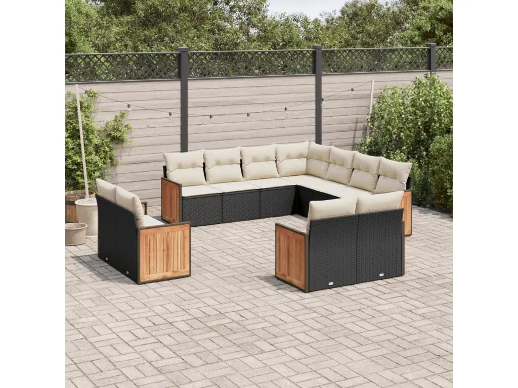 Set de sofás de jardín 11 pzas y cojines ratán sintético negro HSVV32700