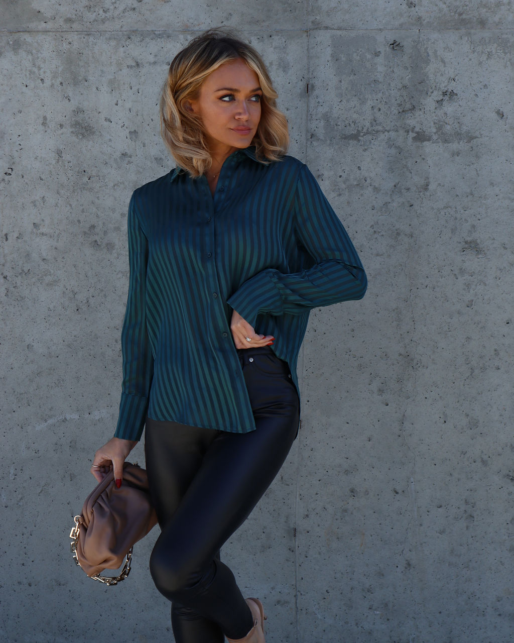 True Happiness Stripe Button Down Top - Pine - Se7enfashion