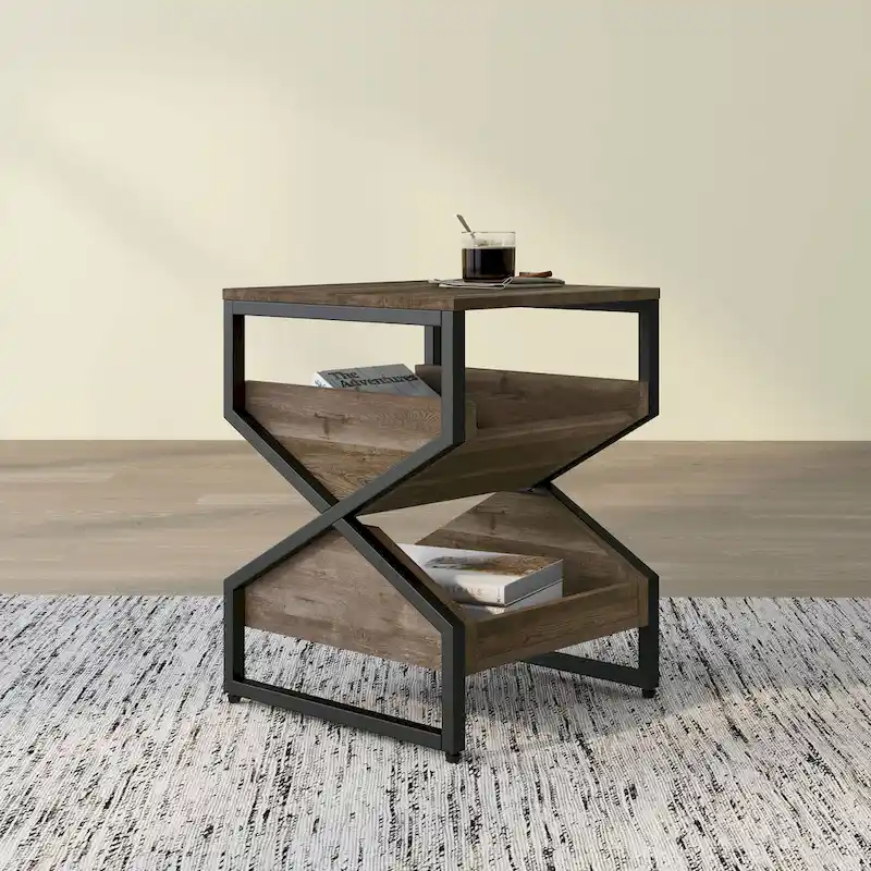 Denhour DH BASIC 17-Inch Metal Industrial End Table with 1 Open Shelf