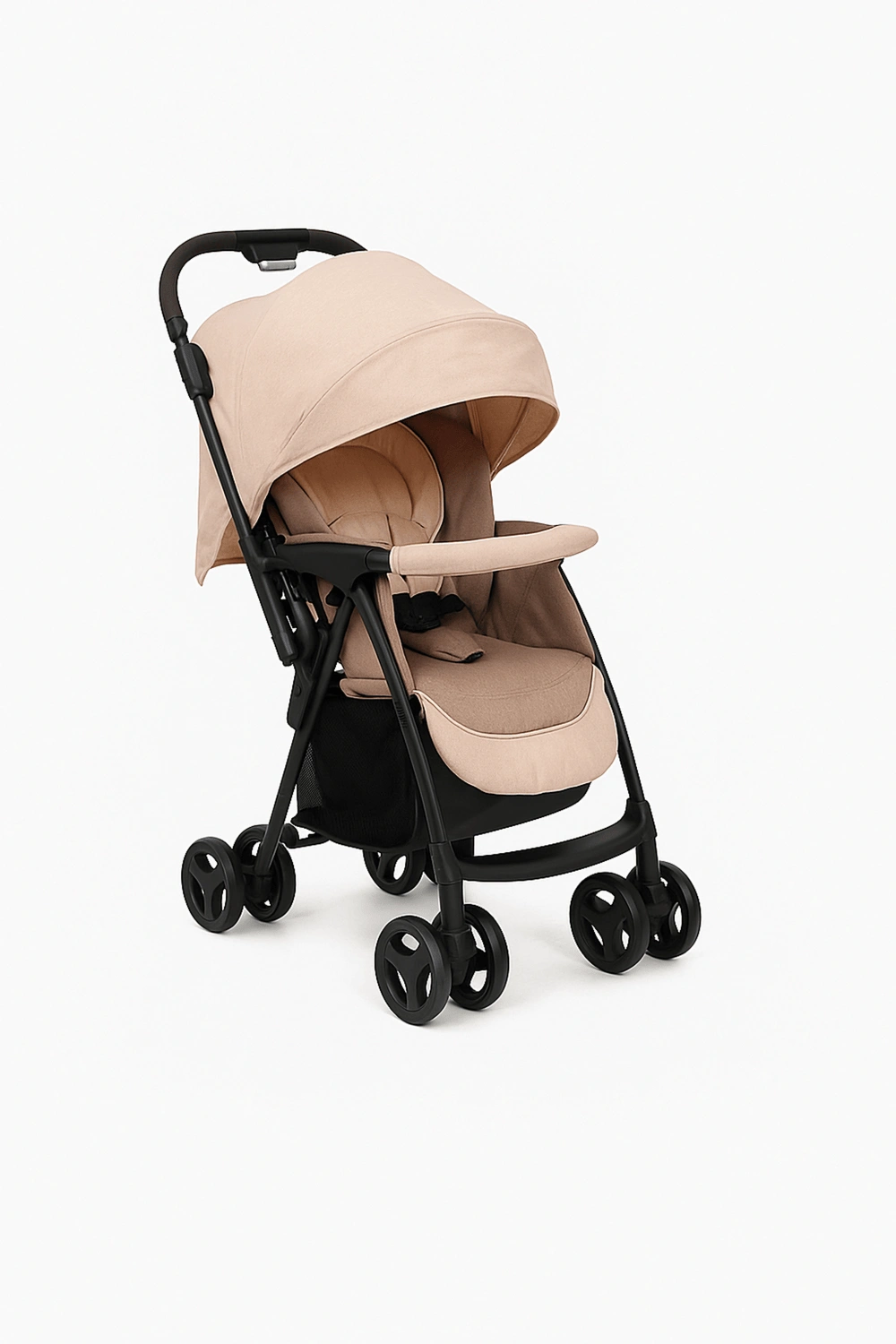 Cochecito de bebé plegable con respaldo ajustable en 8 posiciones, hasta 22 kg, arnés de seguridad de 5 puntos, color beige, apto para 0 - 48 meses