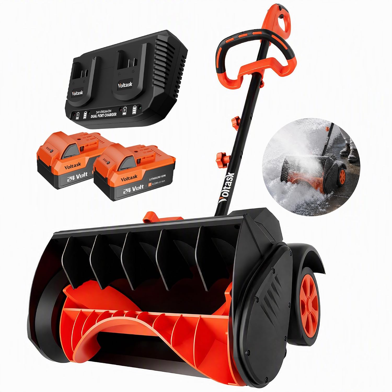 VOLTASK 48V 16-Inch Brushless Cordless Snow Shovel with Wheels, Orange - image 2