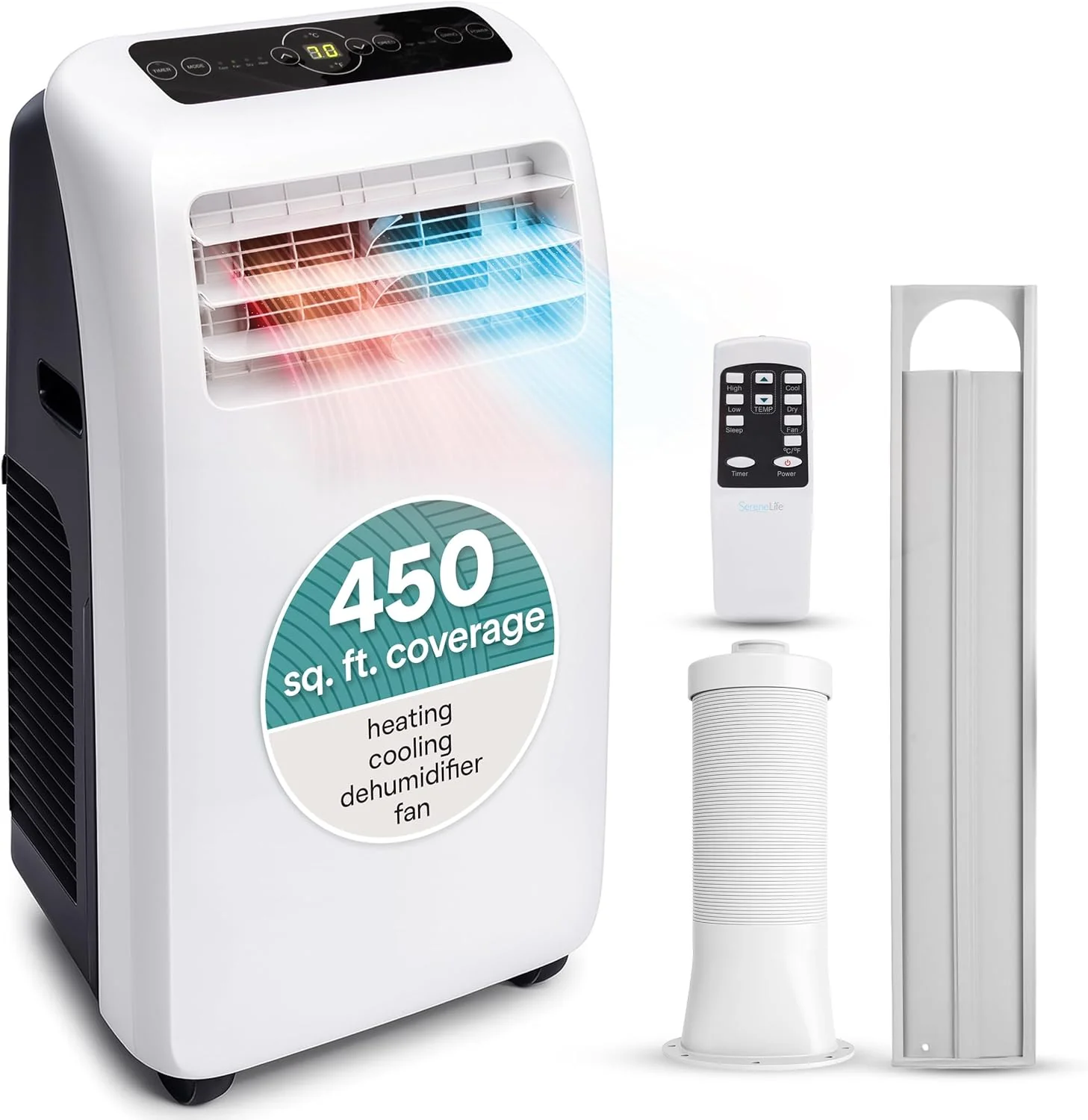 SereneLife 3-in-1 Portable Air Conditioner with Built-in Dehumidifier Function,Fan Mode, Remote Control, Complete Window Mount Exhaust Kit