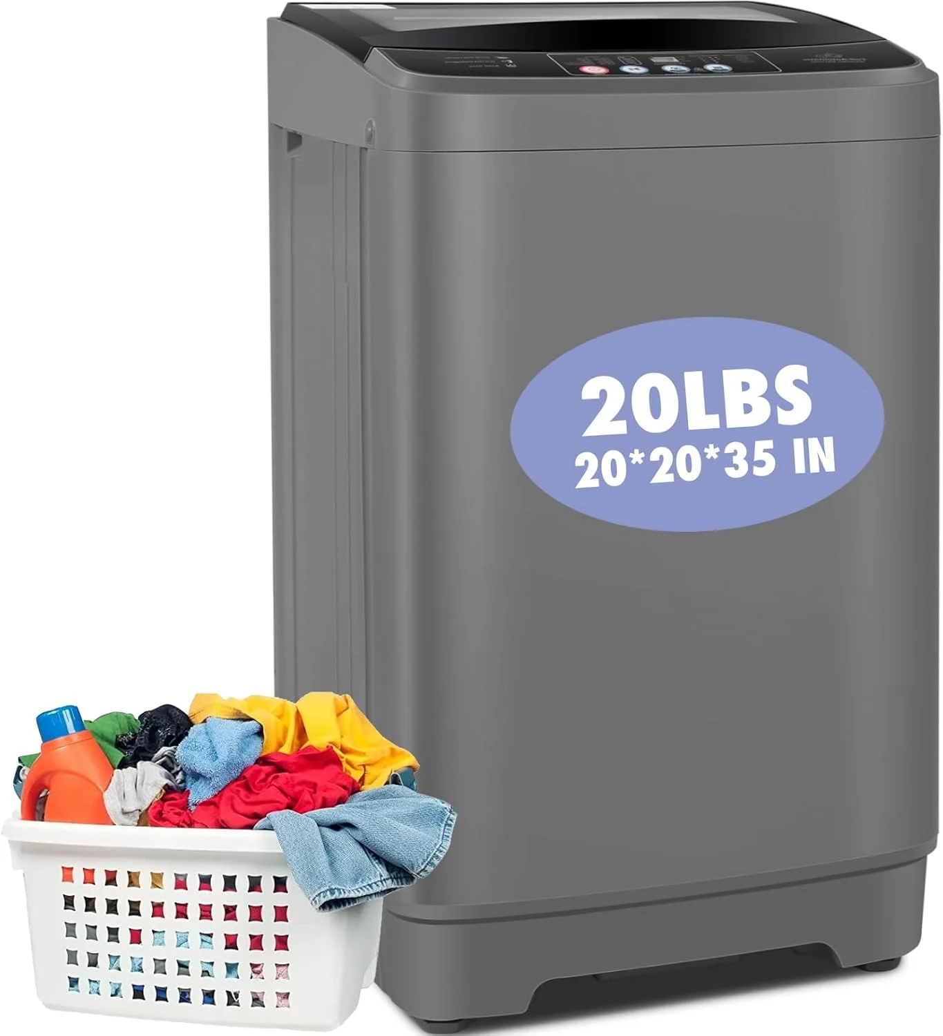 Nictemaw Portable Washing Machine, 20Lbs Capacity Full-Automatic Portable Washer Machine, 2.8Cu.ft Washer and Dryer Combo with Drain Pump, 10 Programs & 8 Water Levels for Apartment, Dorms, RV