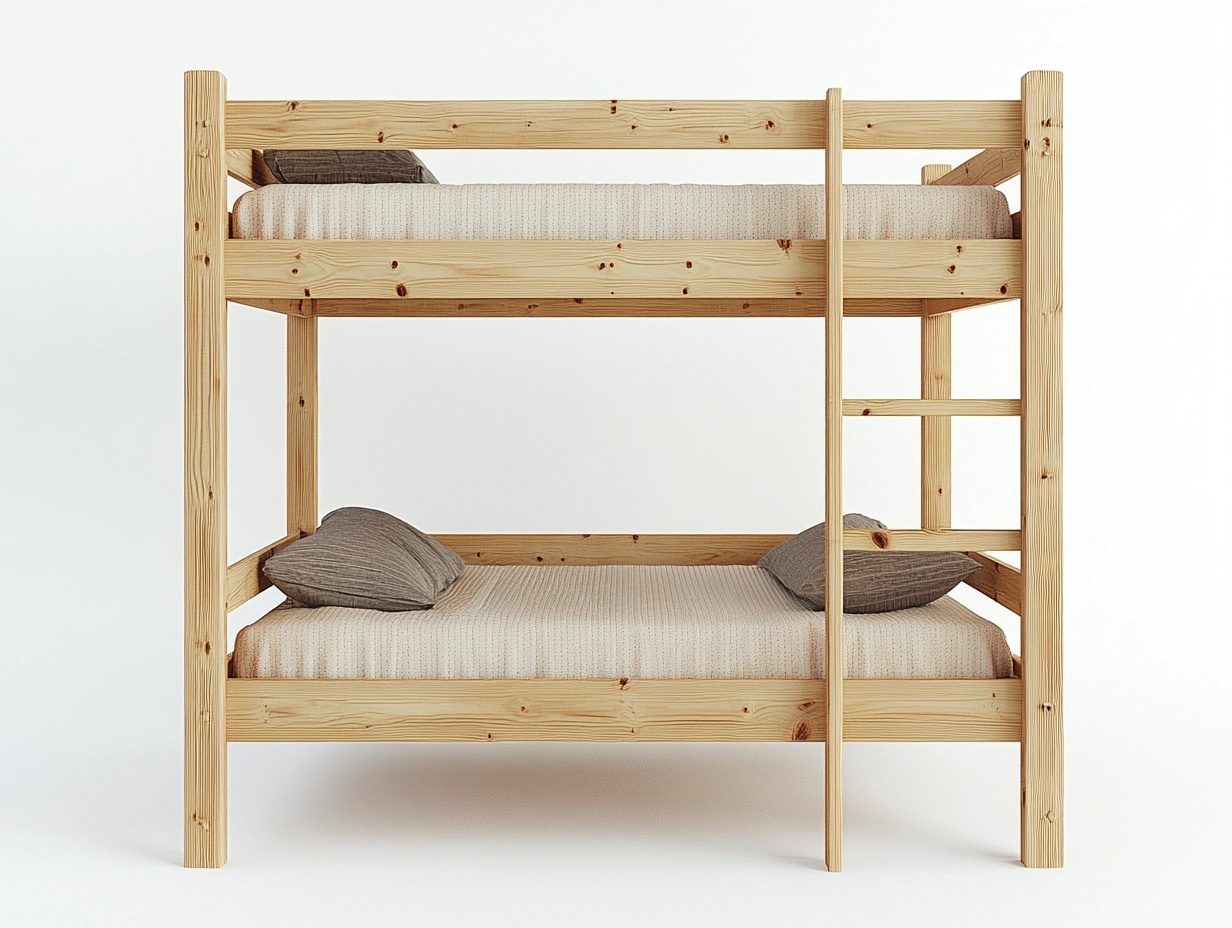 Litera de madera natural para dormitorio juvenil 200x90 cm estilo nórdico con escalera resistente y estructura sólida VH4609985