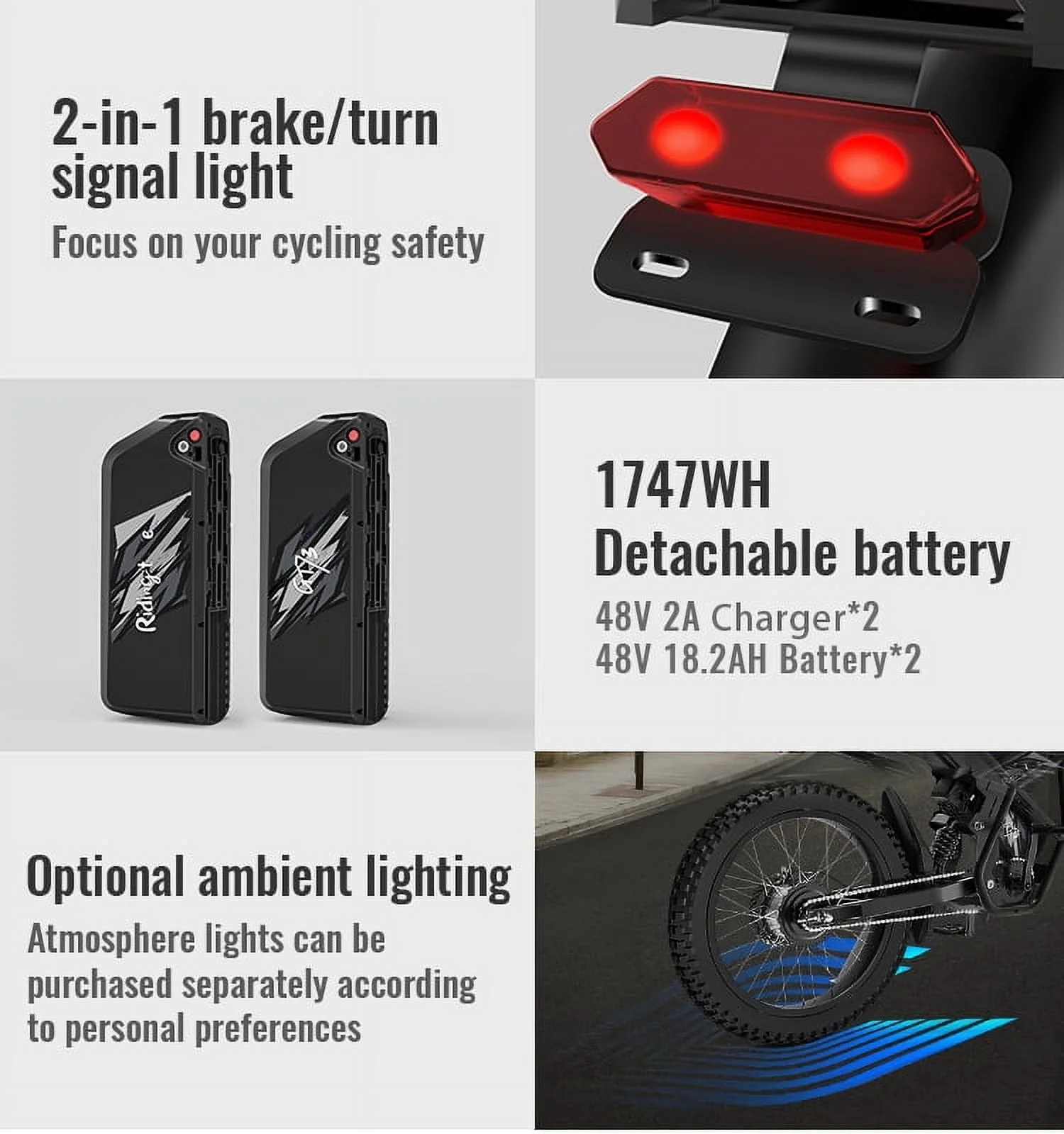 GT73 Electric Bike for Adults, 2000W UL 2849 Electric Dirtbike with 25" Motorcycle Tires,48V36.4AH Dual Battery EBike, Max 37 mph & 85 mile Long Range, Dual Hydraulic Brakes & Full Suspension - Image 8