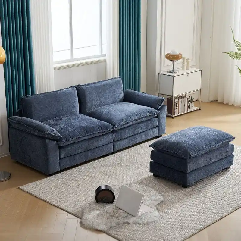 Chenille Two-Seater Sofa with Footstool - 2+1 Indoor Double Bag, Dimensions: 217*141*85