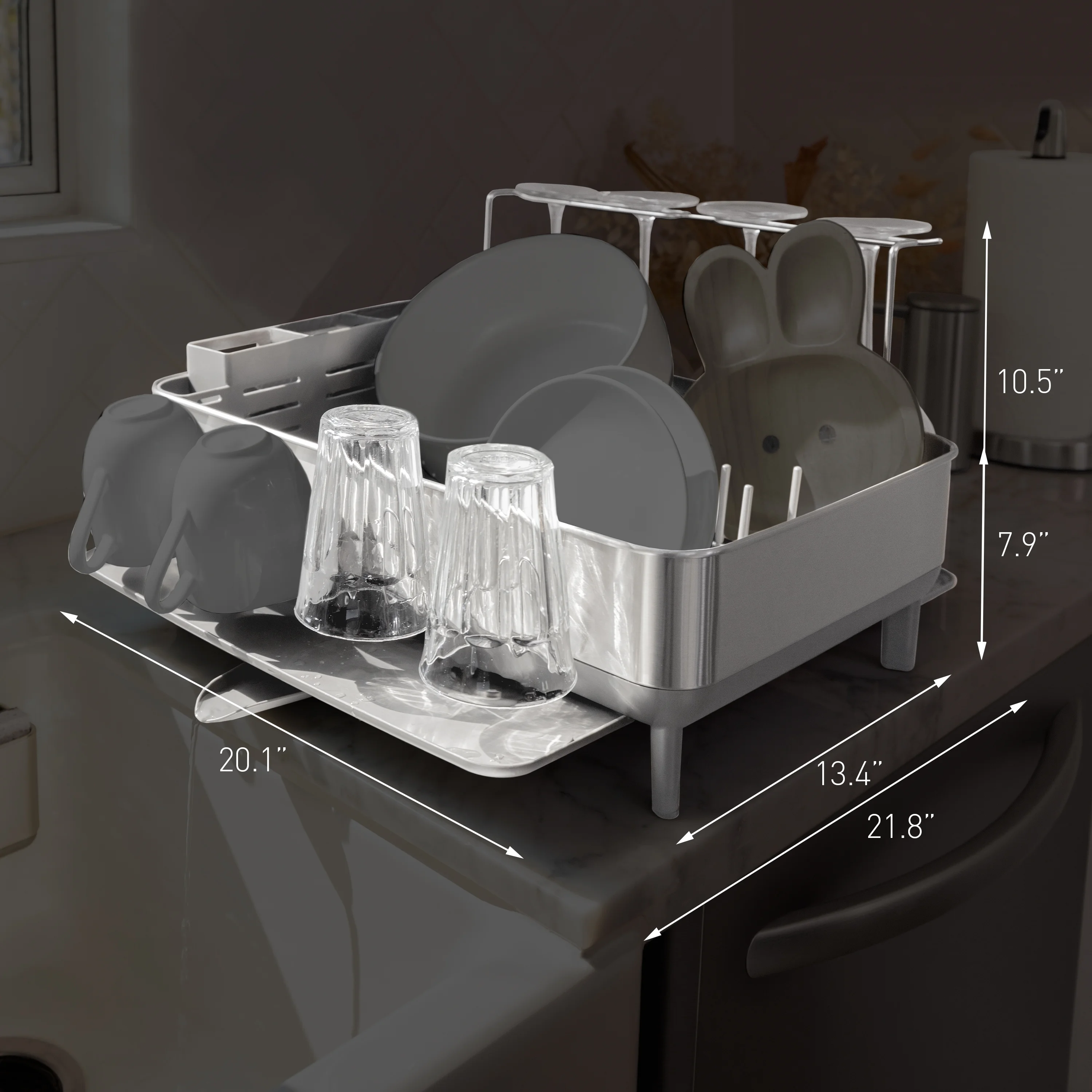 simplehuman Kitchen Dish Drying Rack, Fingerprint-Proof Stainless Steel Frame, Grey Plastic - Image 10