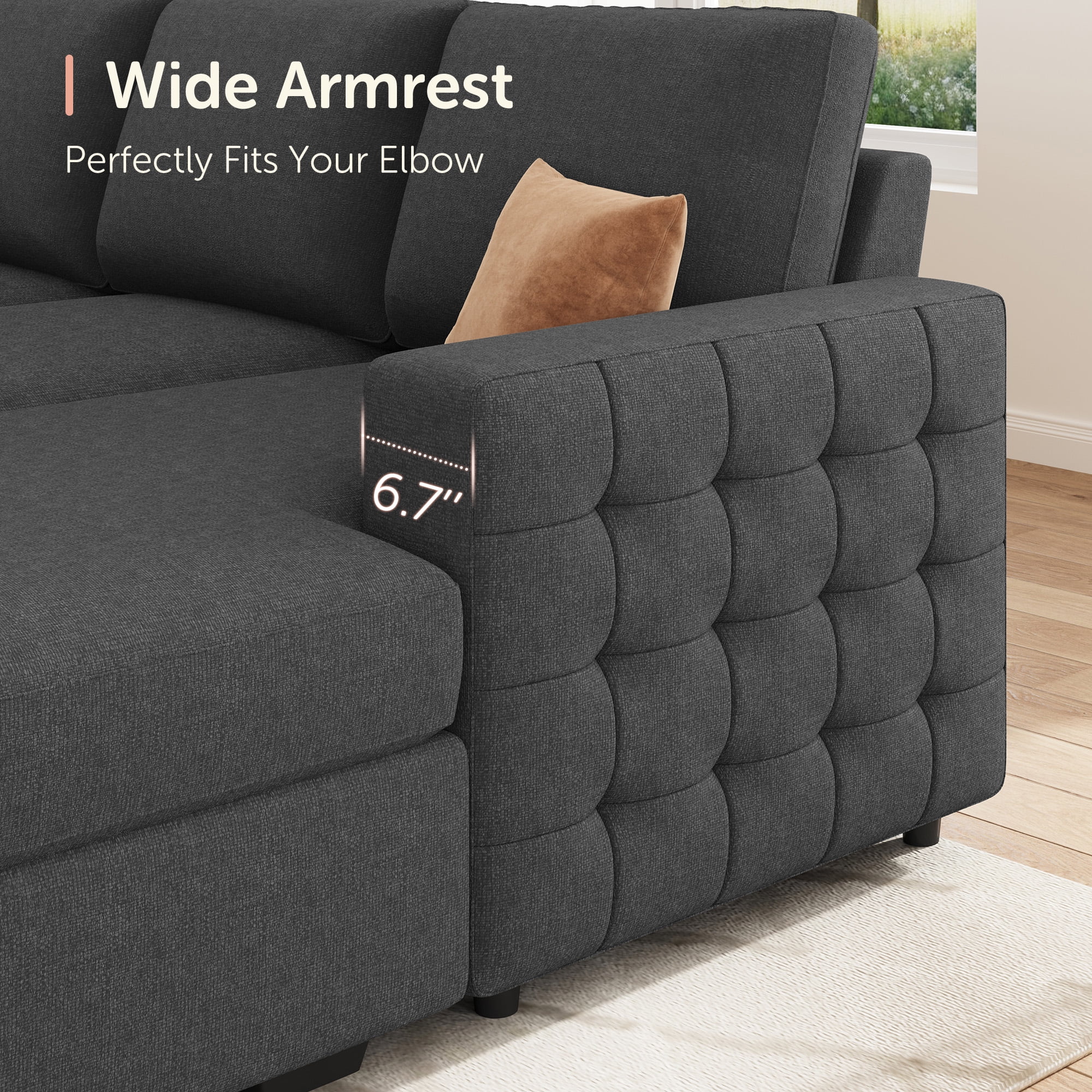 HONBAY Modular Sectional Pull-Out Sofa Bed with Storage Velvet U-Shaped Convertible Sleeper Sofa for Living Room, Blue - Image 48