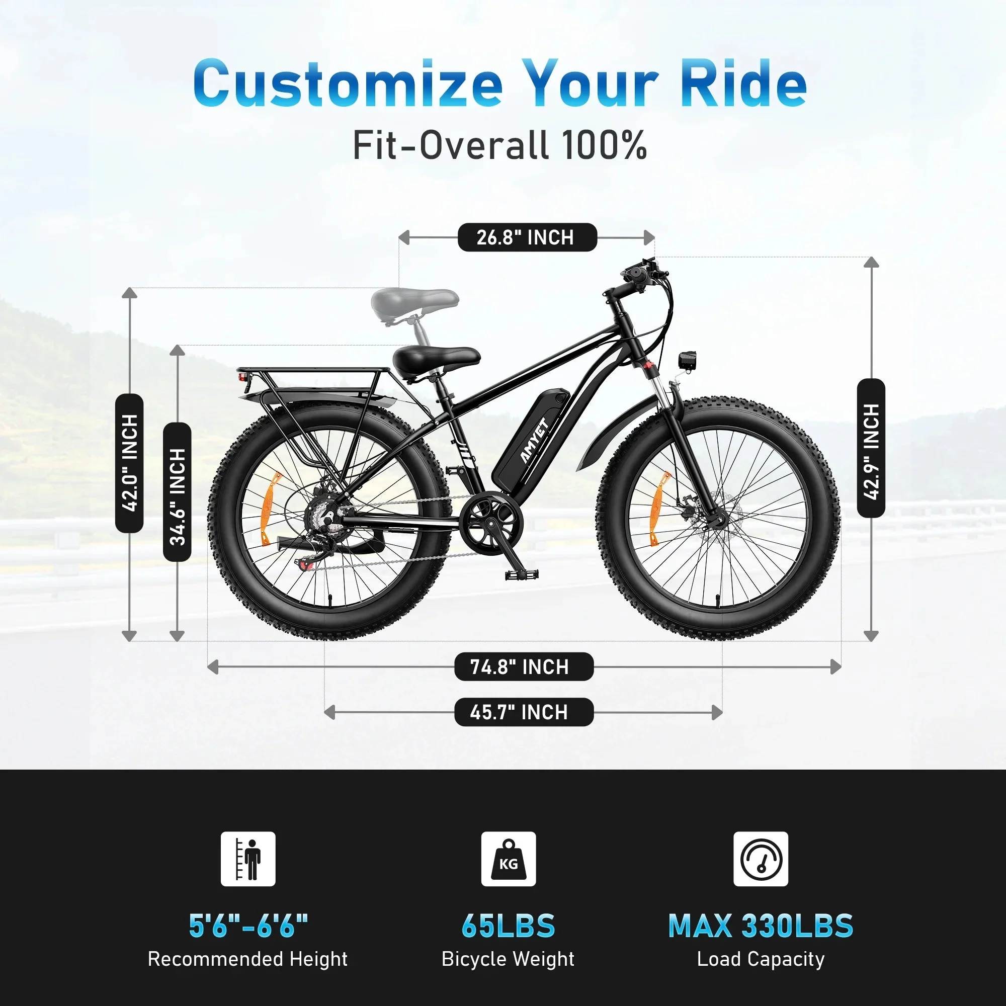 AMYET 26 x 4 Fat Tire Electric Mountain Bike, 48V 15Ah, 7-Speed - EB26 - Image 15 AMYET 26 x 4 Fat Tire Electric Mountain Bike, 48V 15Ah, 7-Speed - EB26 - Image 15