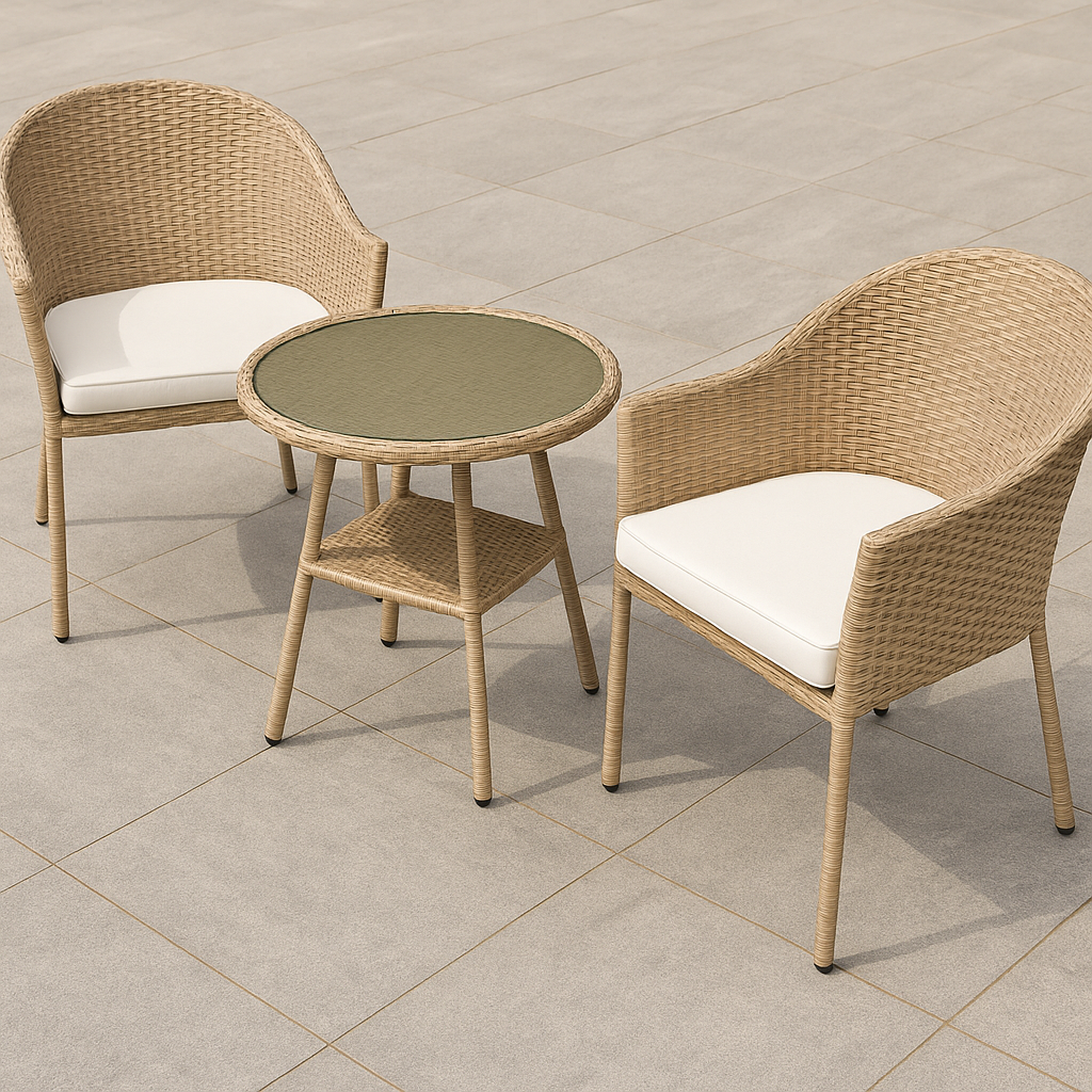 Conjunto mesa y sillas caqui ratán sintético exterior terraza 3 piezas