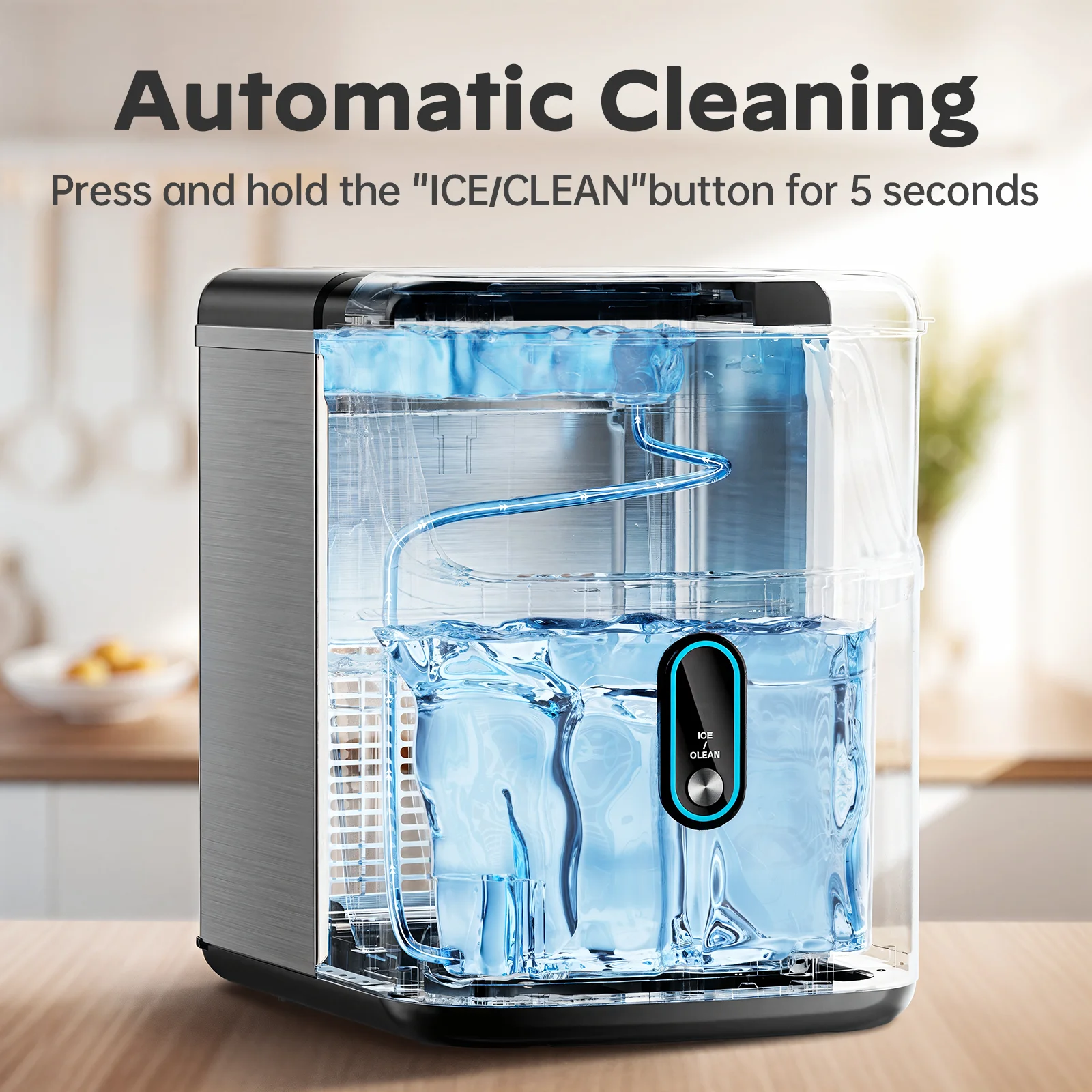 Philergo Nugget Ice Maker Countertop, Pebble Ice Maker Machine with Self-Cleaning, 35lbs/24hr, Soft Chewable Pellet Ice Maker for Home, Kitchen, Stainless Steel - Image 3