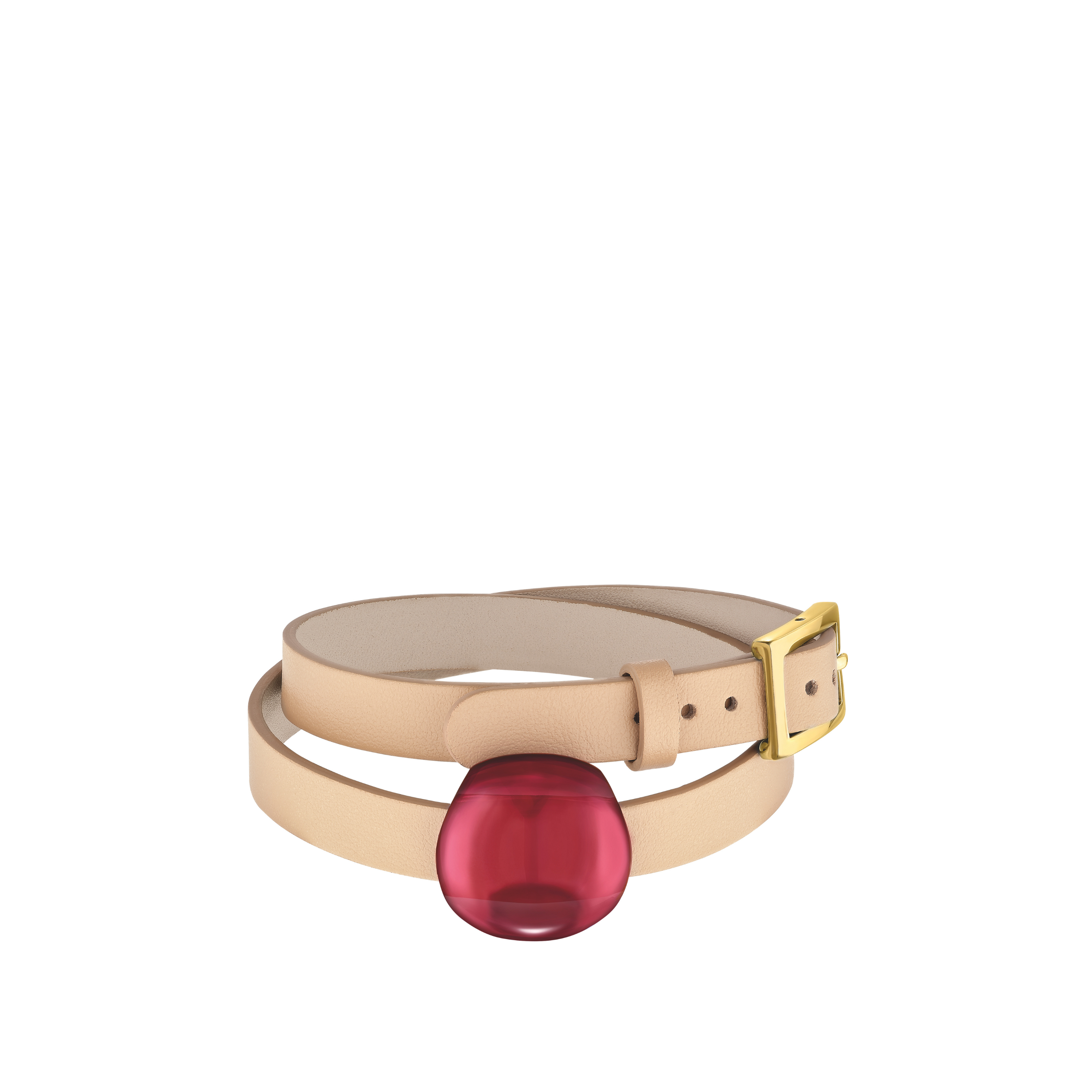 BRACELET CUIR CABOCHON - CRISTAL ROUGE, PLAQUÉ OR JAUNE 18 CARATS