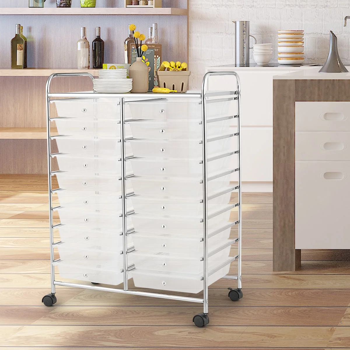 Costway 20 Drawer Rolling Storage Cart Tools Scrapbook Paper Office School Organizer Yellow - Image 39