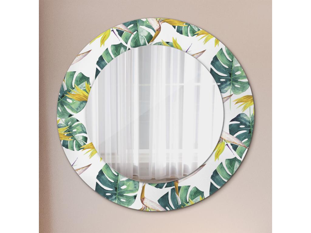 Espejo Redondo Decorativo - Hojas Tropicales - 50 cm