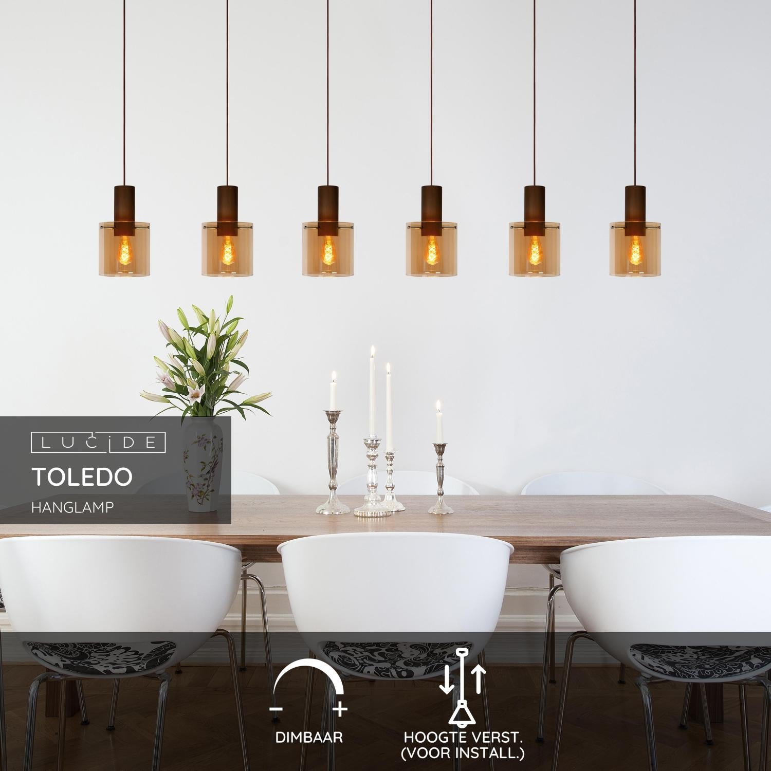 Toledo 3 cluster hanglamp Ø20 lineair amber