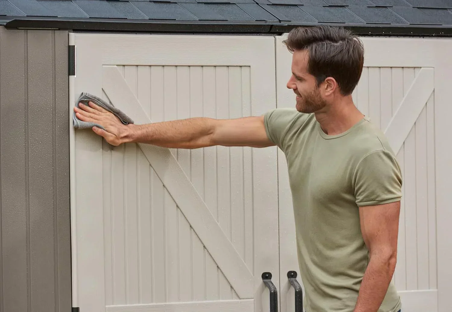 Rubbermaid Resin Outdoor Storage Shed With Floor Weather Resistant Gray Organization for Home