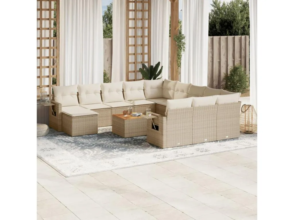 Set sofás de jardín con cojines 13 pzas ratán sintético beige 29018gwth