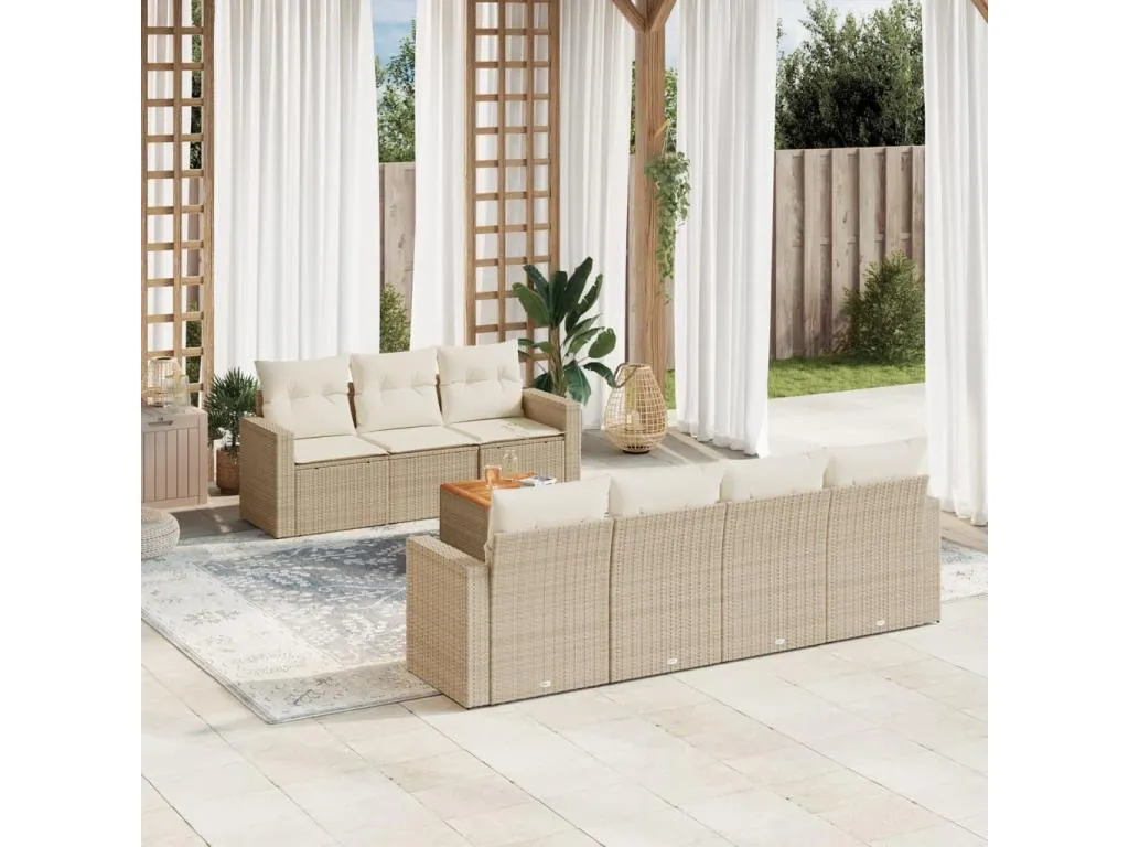 Juego de sofás de jardín con cojines beige 8 piezas ratán PE uugv58318