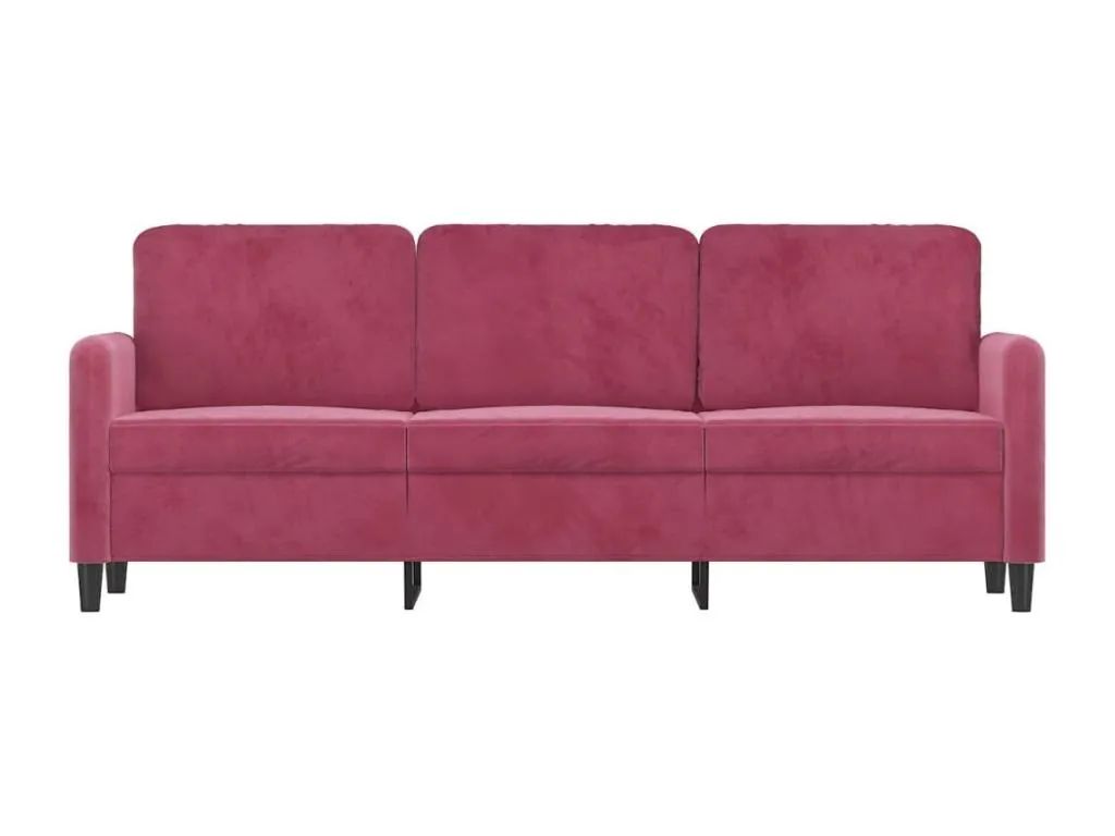 Sofá de 3 plazas de terciopelo rojo tinto 180 cm 98320yleh