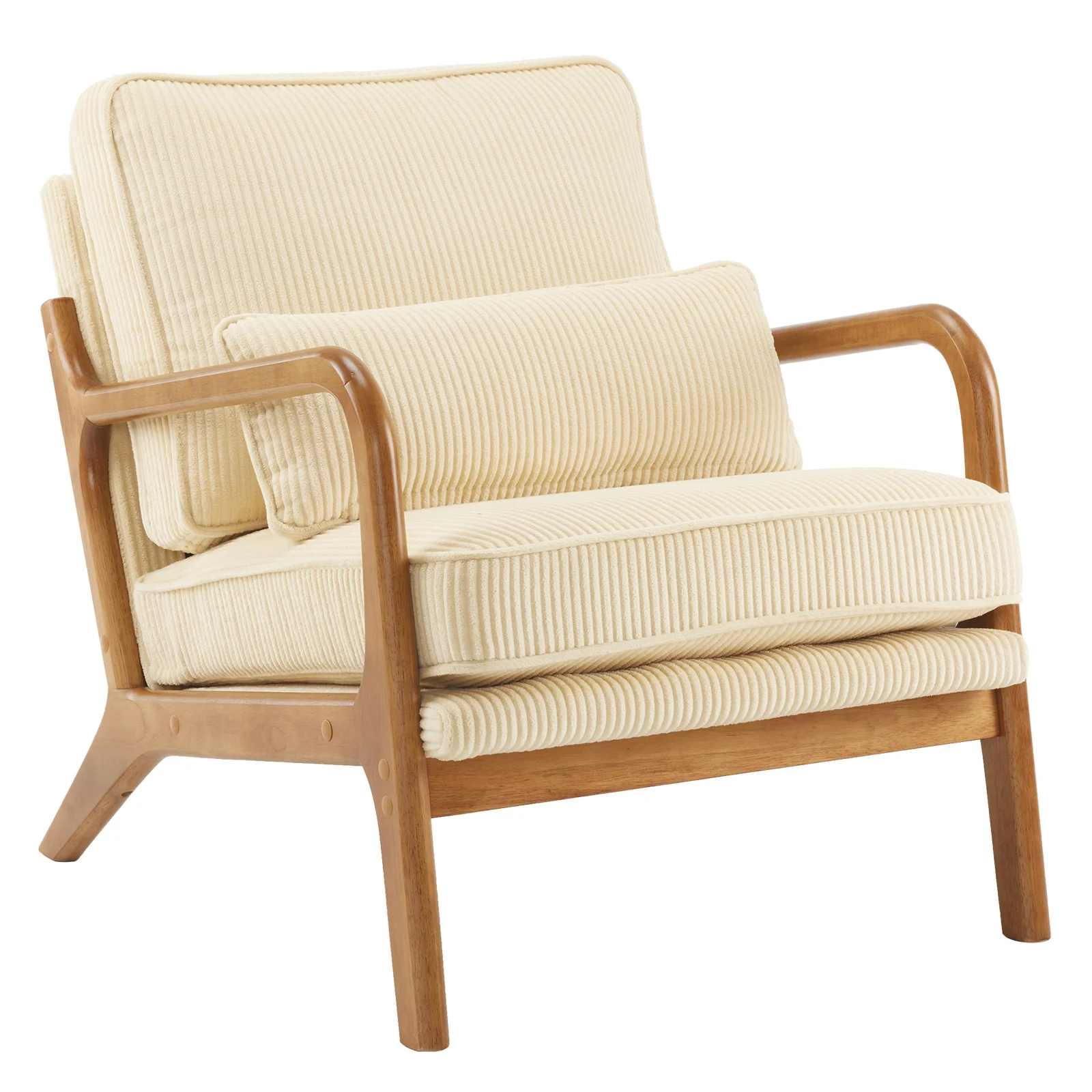 Ktaxon Accent Chair Corduroy Upholstered Armchair, Reading Club Chair with Pillow and Solid Wood Frame for Living Room Bedroom Furniture Off White - Image 66