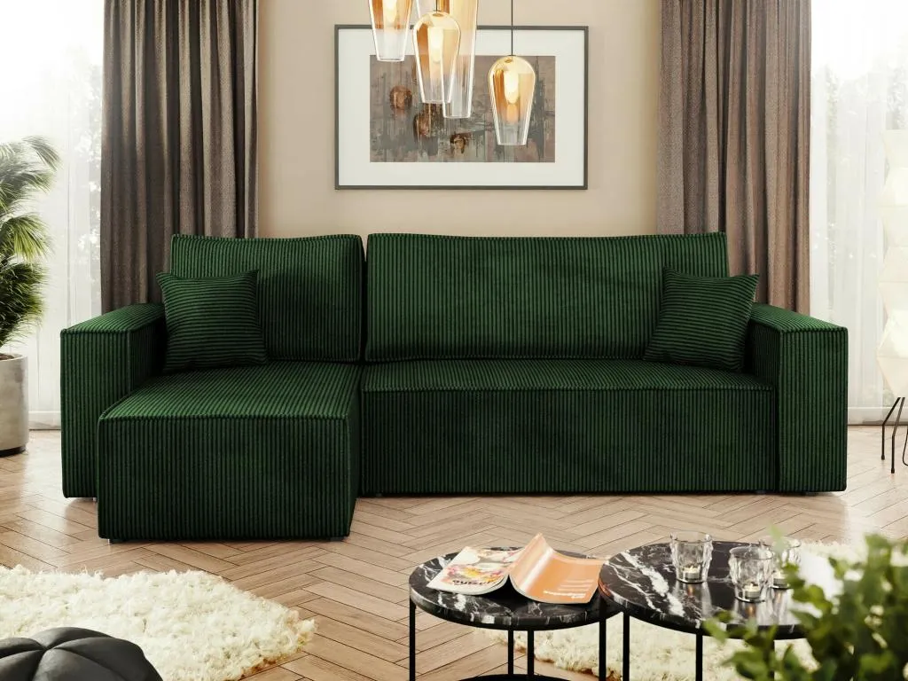 Sofá rinconero Decocasaes 100 Verde Función de descanso Caja de ropa de cama 244x145cm 99533yyqn