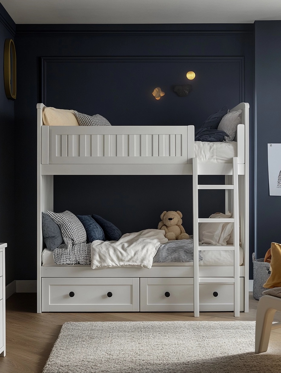 Cama litera madera infantil blanca de madera maciza para dormitorio infantil con almacenaje 198x155x97 cm