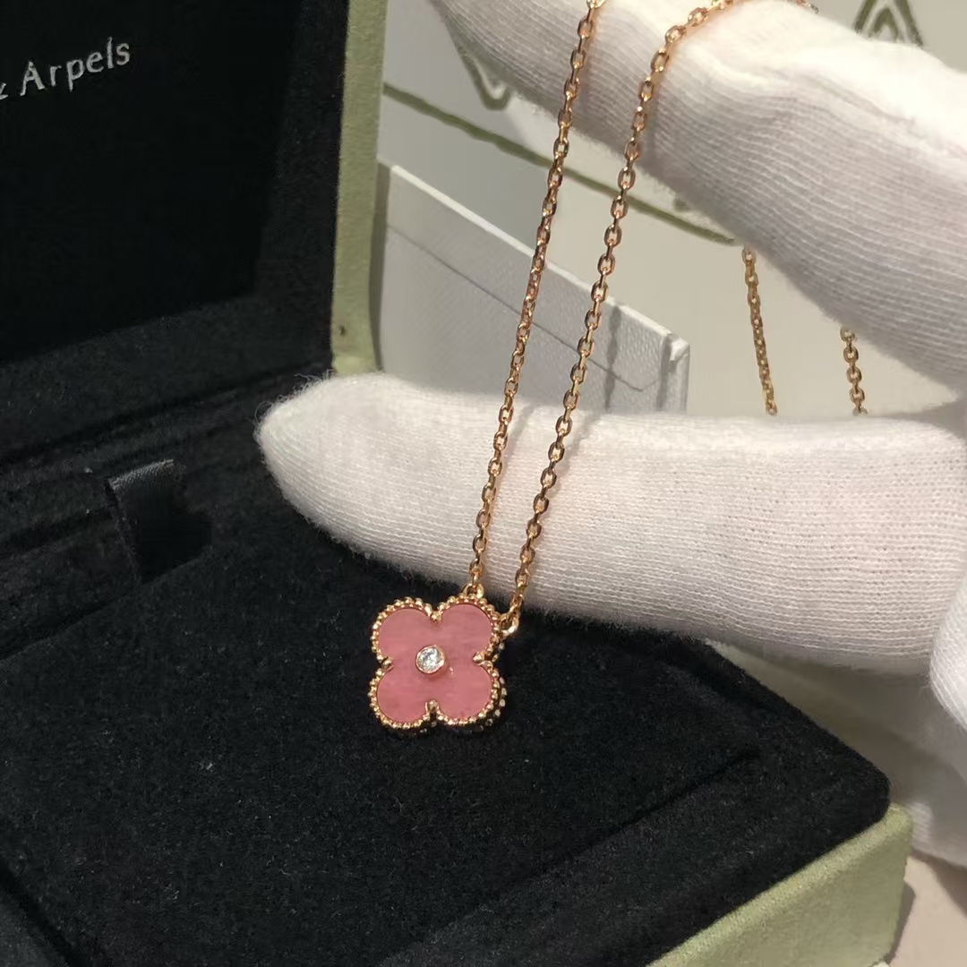 VCA Rhodonite Vintage Alhambra Diamond 2021 Holiday Pendant Necklace - Original Replica Club