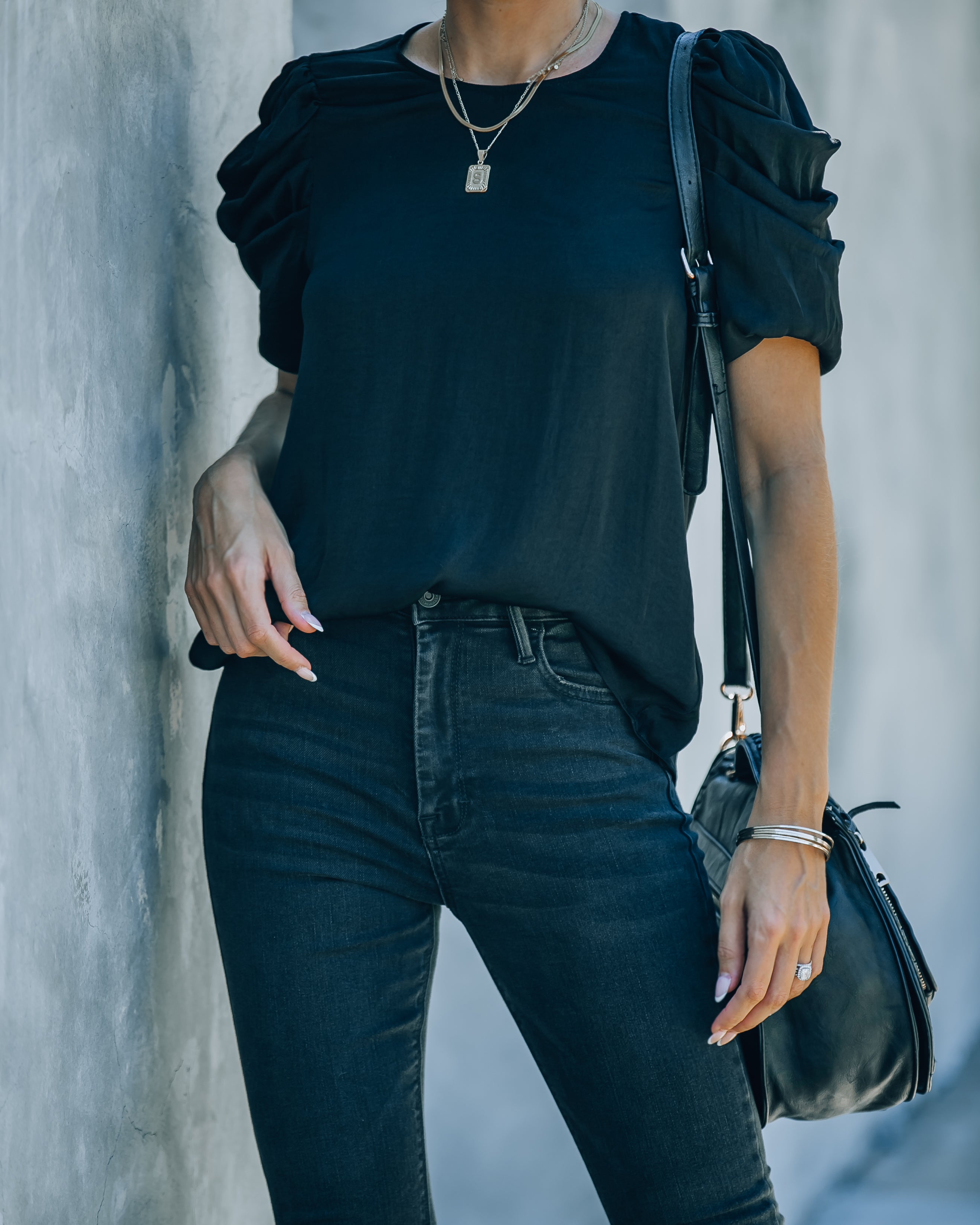 Princeton Drape Shoulder Top - Black - SALE - Se7enfashion