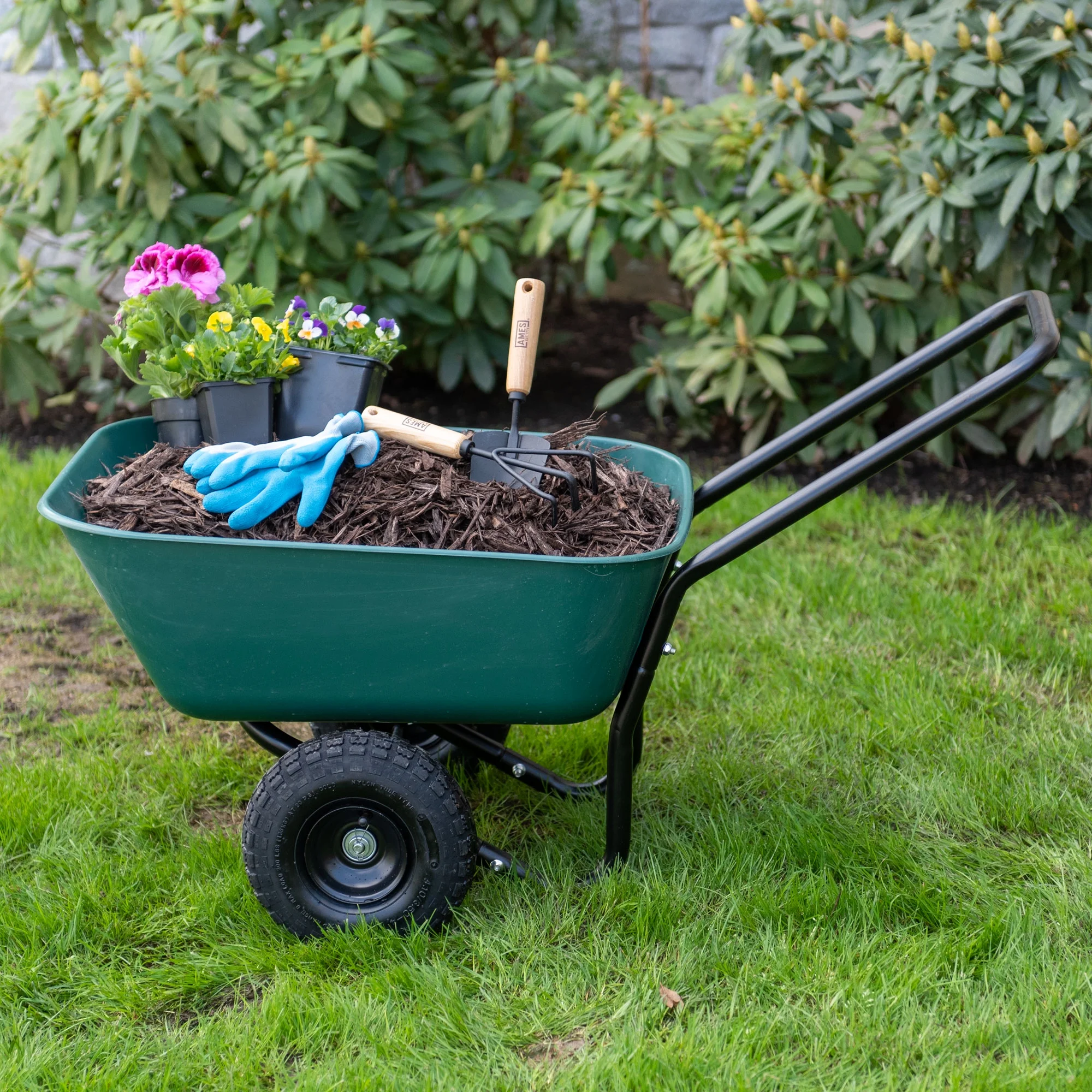 Garden Star Dual-Wheel, Poly Tray Garden Barrow Wheelbarrow - Image 5