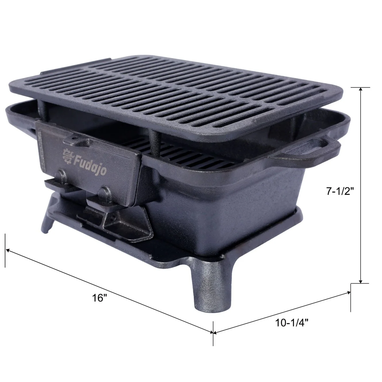 Hibachi Grill, 16" Portable Cast Iron Outdoor Tabletop Grill, Handled Mini Japanese BBQ Charcoal Stove, Small Durable Camping Cast Iron Grill with Grate Hook - Image 2