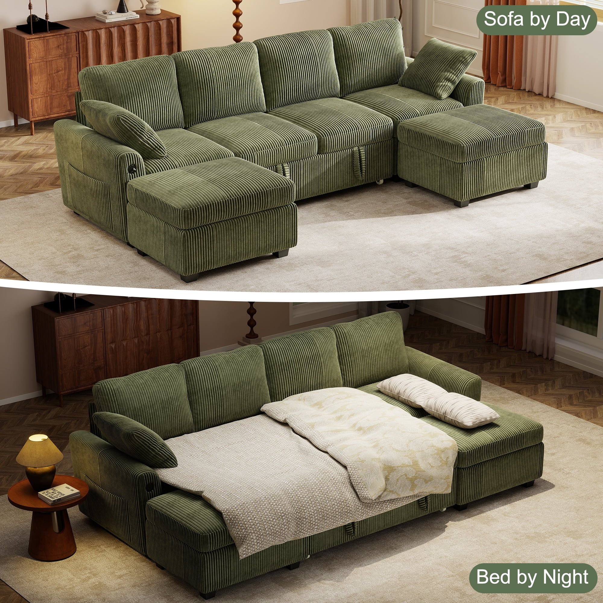 BedLuxury 83" Sectional Sleeper Sofa with Pull Out Bed, L Shaped Couch with Storage Seat for Living Room, Gray - Image 12